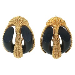 Inna Cytrine Gold Tone & Black Clip On Earrings, 1980's