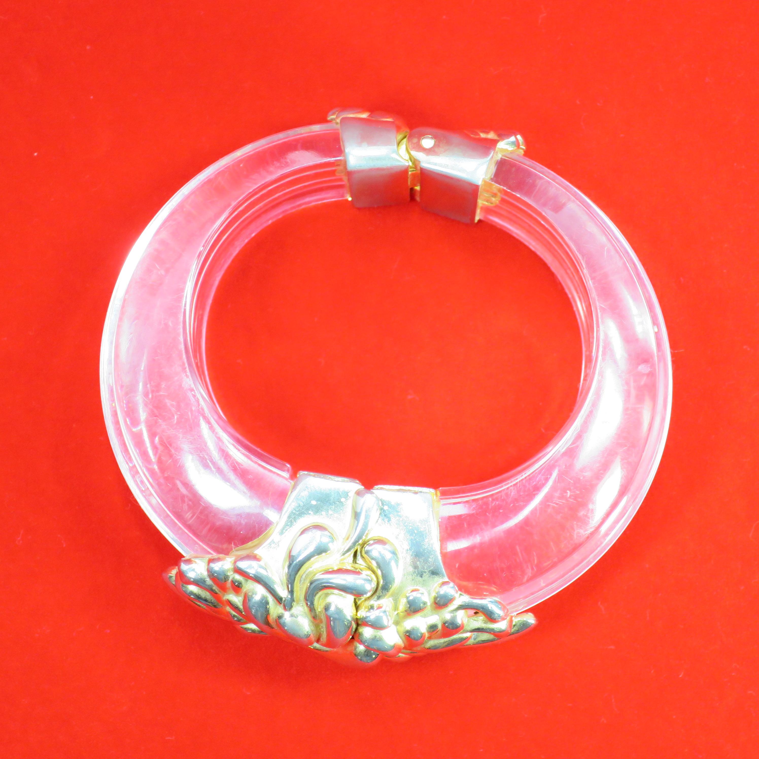 Inna Cytrine Paris Massive Runway Lucite Gilded Hinged Bangle Bracelet For Sale 5
