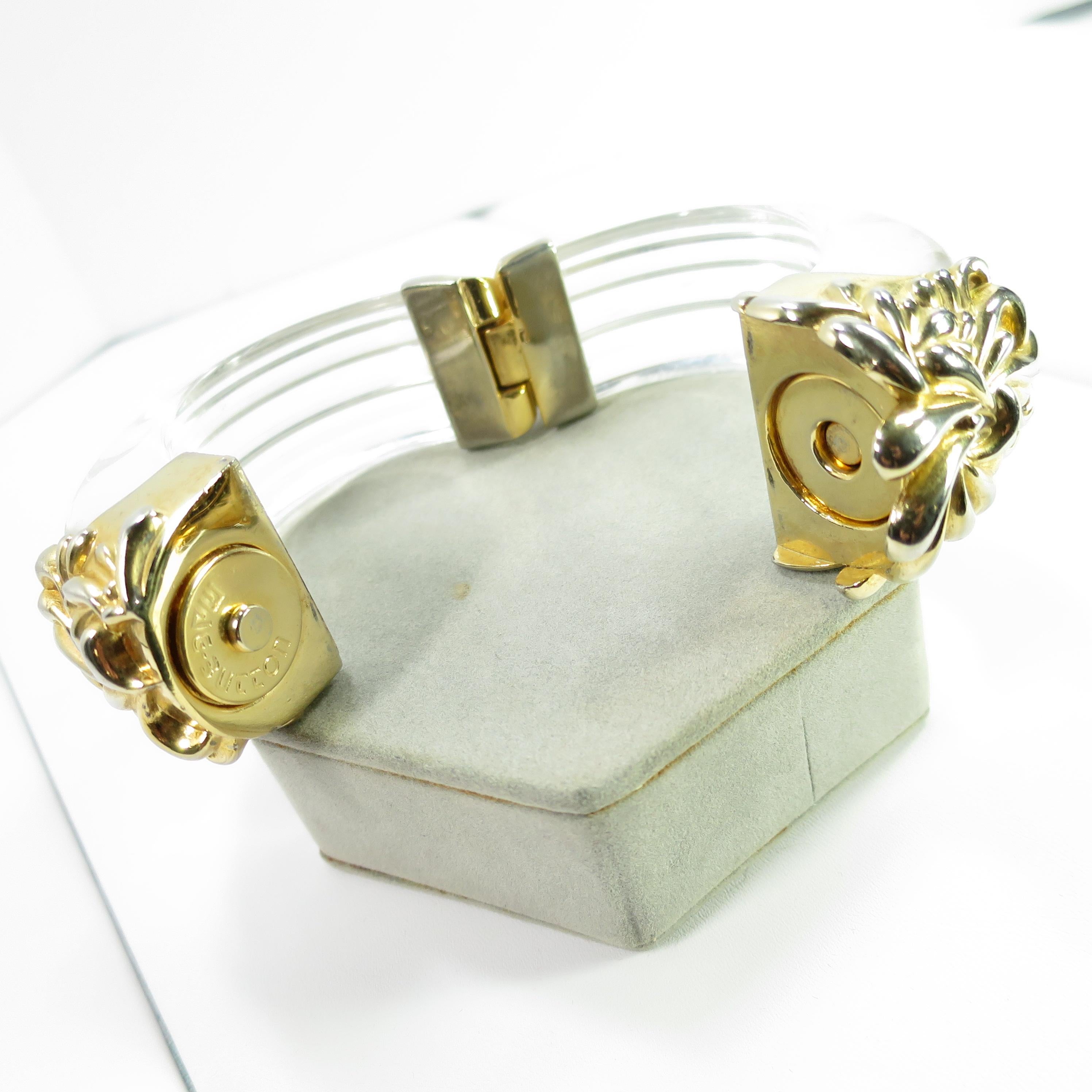 Inna Cytrine Paris Massive Runway Lucite Gilded Hinged Bangle Bracelet For Sale 6