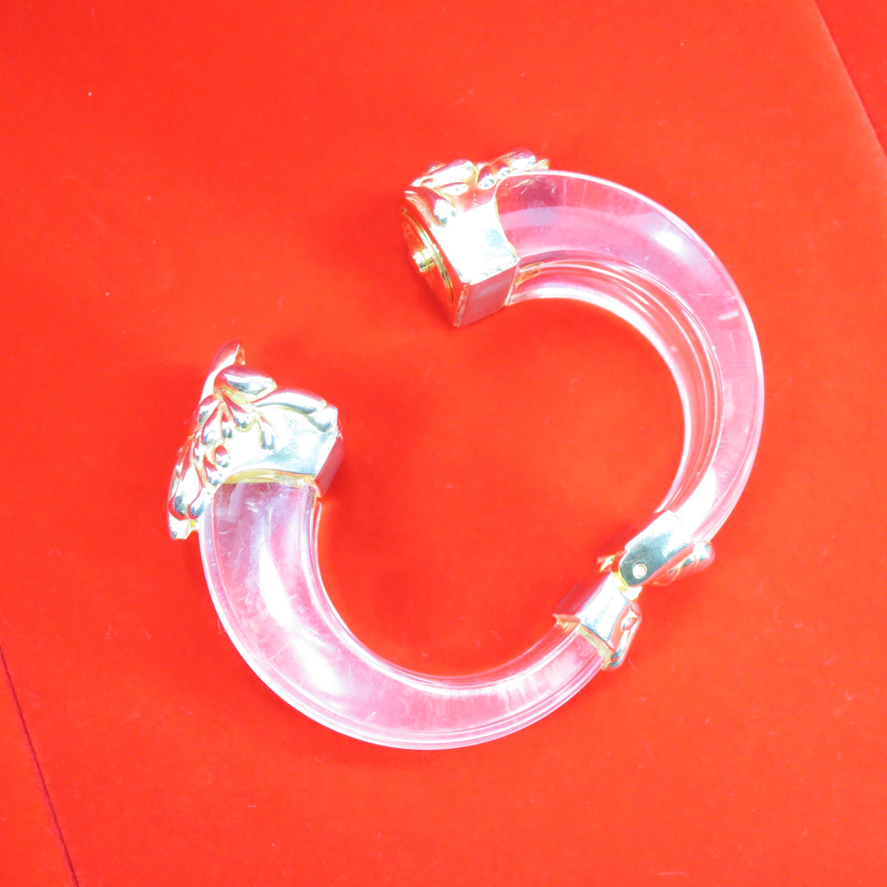 Inna Cytrine Paris Massive Runway Lucite Gilded Hinged Bangle Bracelet For Sale 7