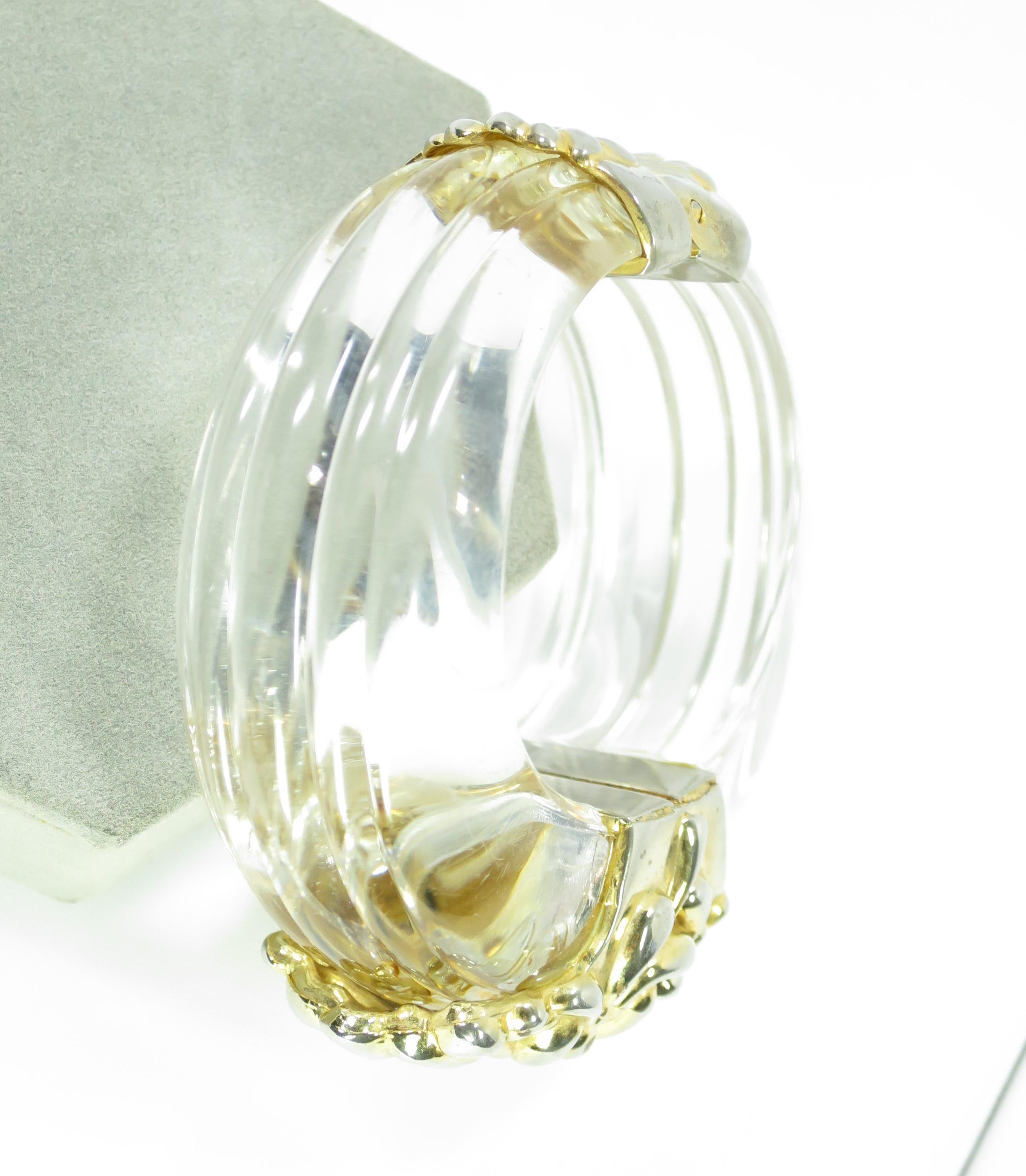 Inna Cytrine Paris Massive Runway Lucite Gilded Hinged Bangle Bracelet For Sale 8