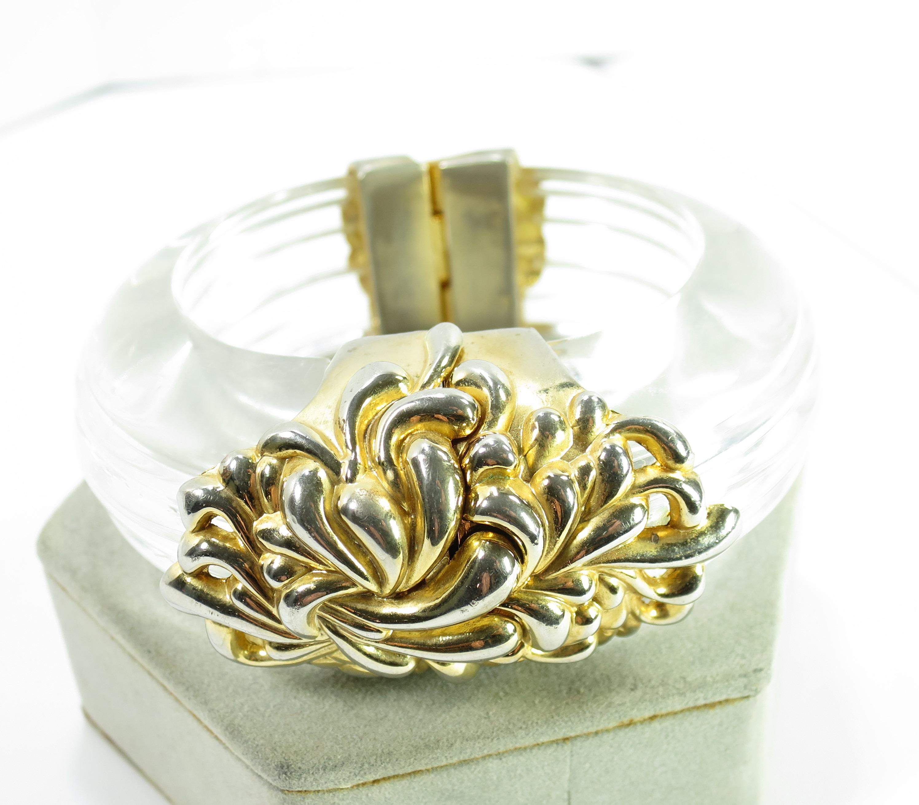 Women's Inna Cytrine Paris Massive Runway Lucite Gilded Hinged Bangle Bracelet For Sale