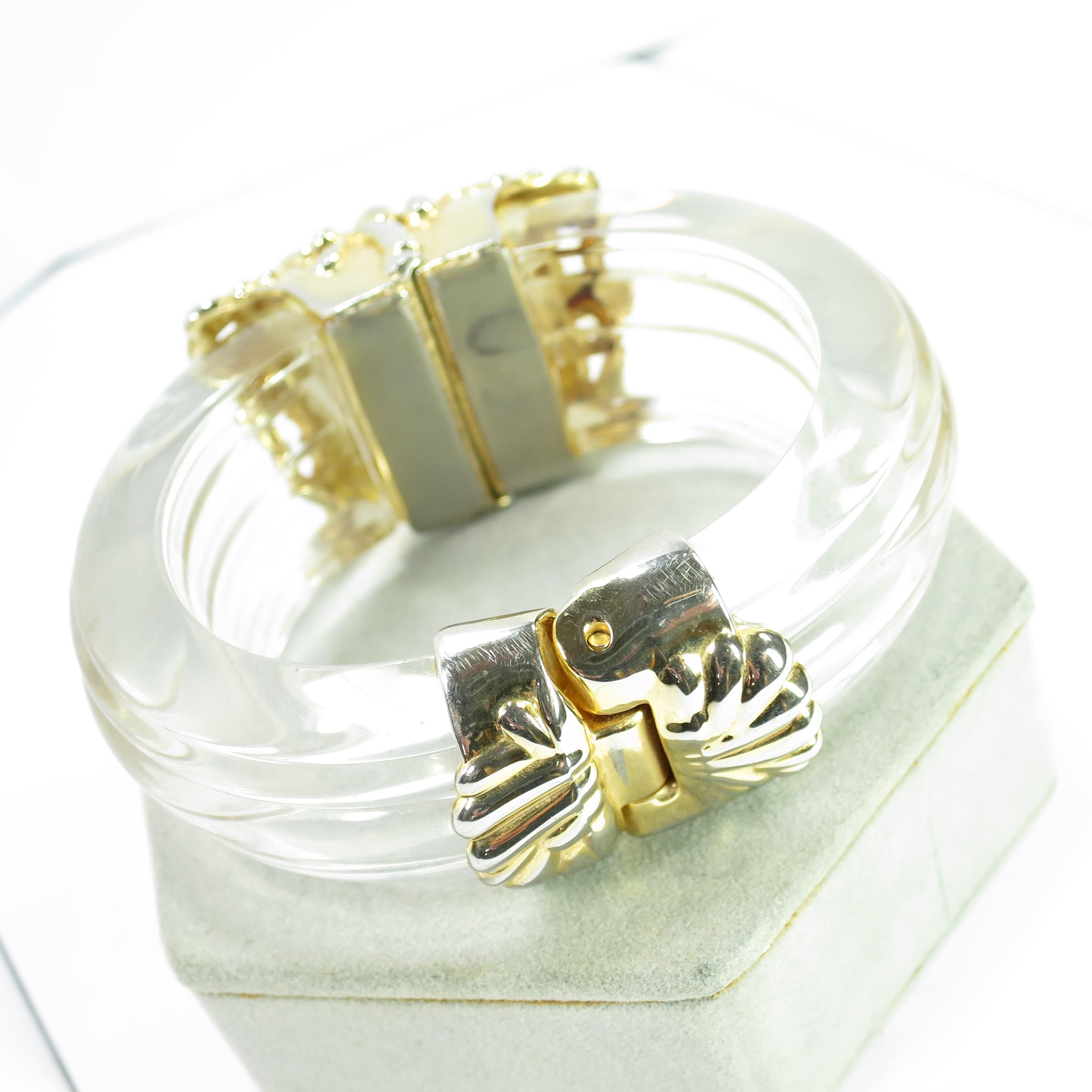 Inna Cytrine Paris Massive Runway Lucite Gilded Hinged Bangle Bracelet For Sale 2