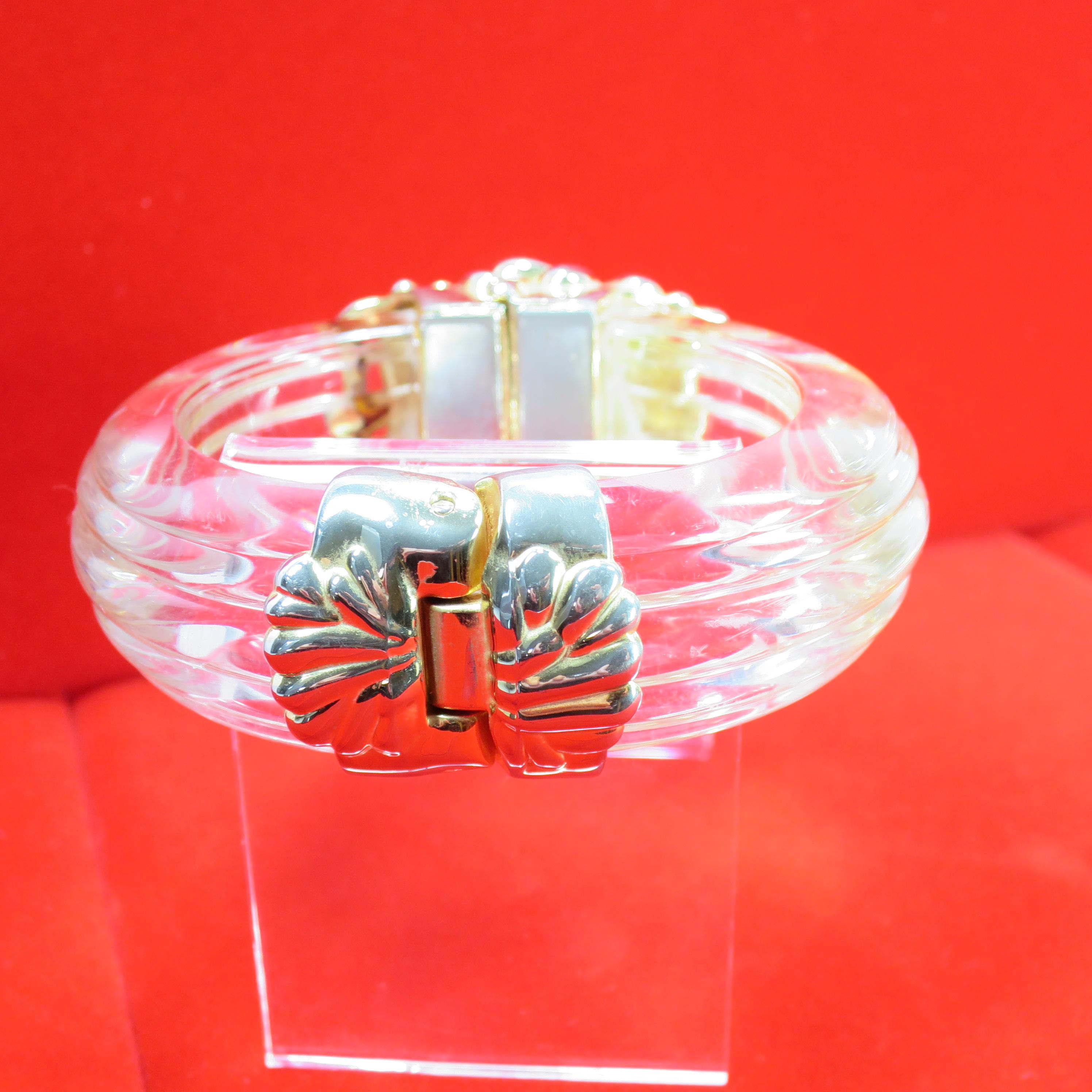 Inna Cytrine Paris Massive Runway Lucite Gilded Hinged Bangle Bracelet For Sale 3