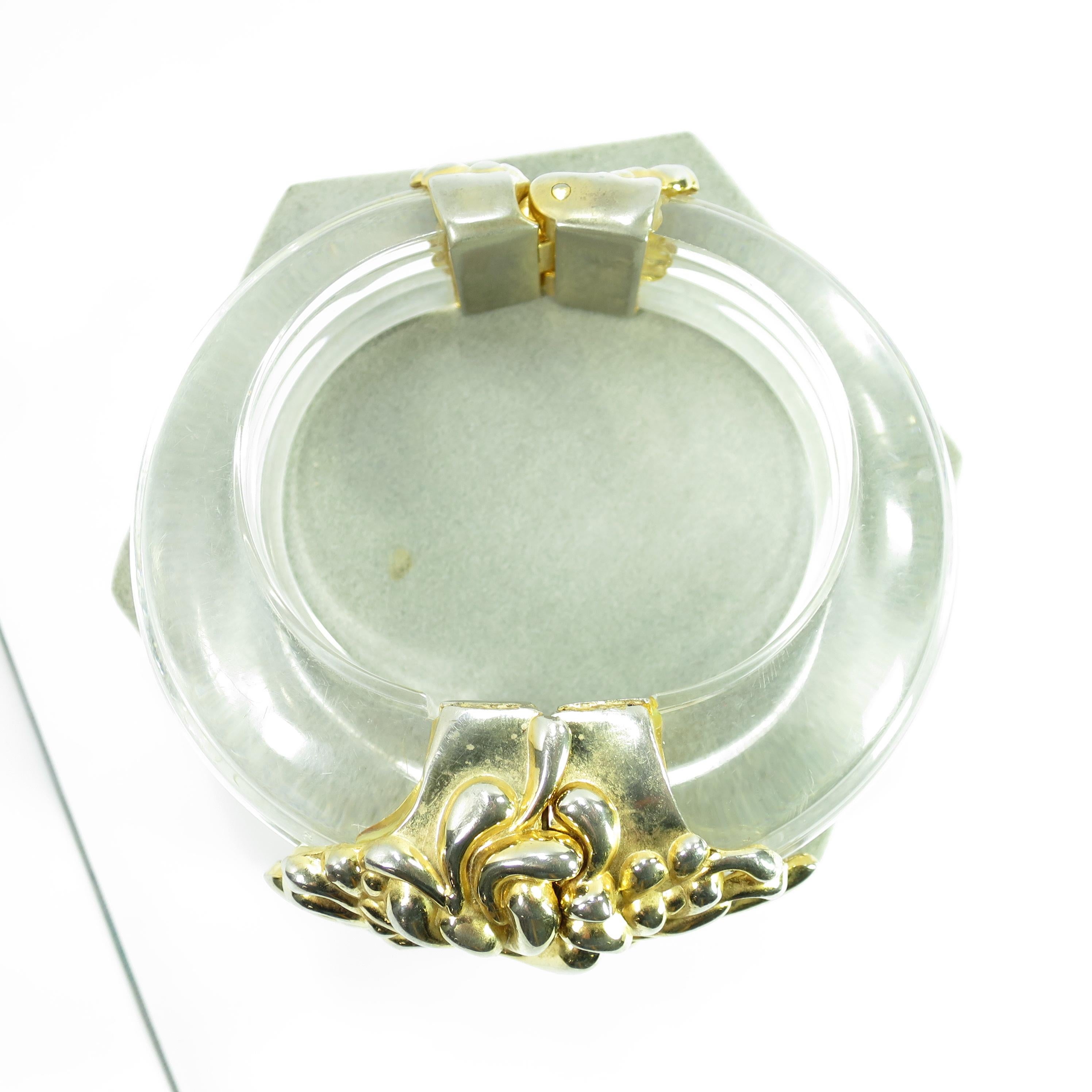 Inna Cytrine Paris Massive Runway Lucite Gilded Hinged Bangle Bracelet For Sale 4
