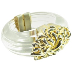 Vintage Inna Cytrine Paris Massive Runway Lucite Gilded Hinged Bangle Bracelet