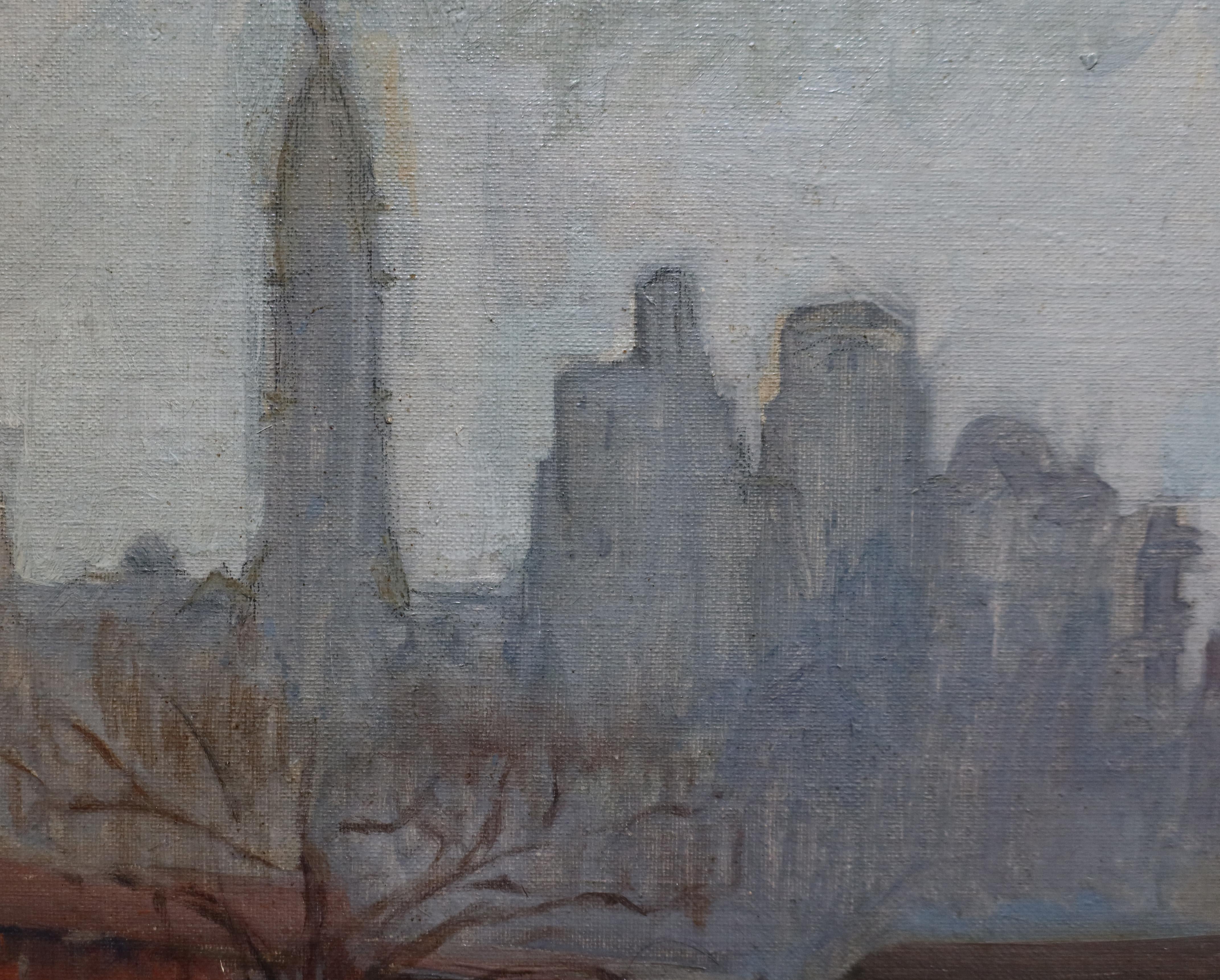 1942 FEMALE American ATMOSPHERIC Impressionist PHILADELPHIA Skyline Painting For Sale 6