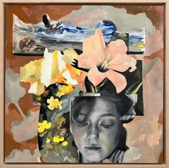 Framed Figurative Acrylic Painting, Portrait with Flowers "Emotion" Series