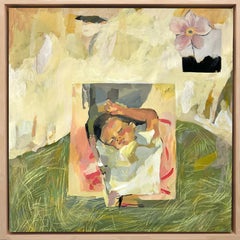 Framed Figurative Painting, Sleeping Baby Portrait, Soft Pastels, "Emotion"