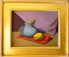 BLUE PITCHER WITH LEMON, Gemälde, Öl auf Leinwand