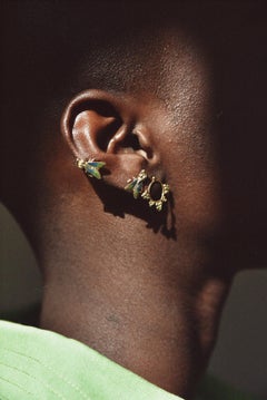 Innana Earrings, 18 Karat Rose Gold with Enamel Inlay