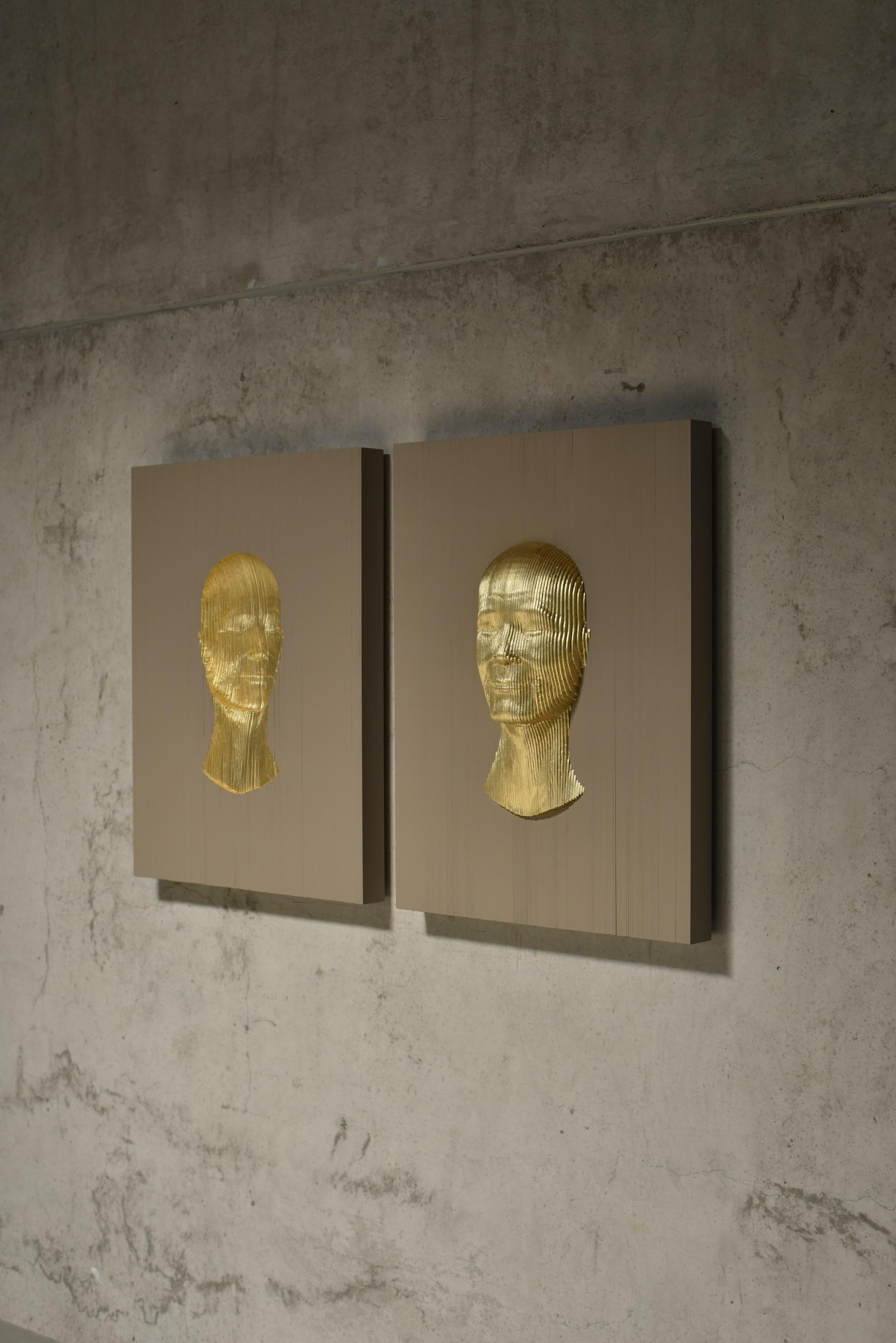 Gilt Inner Face - Outer Face Bronze by Piegatto, a Contemporary Wall Sculpture For Sale