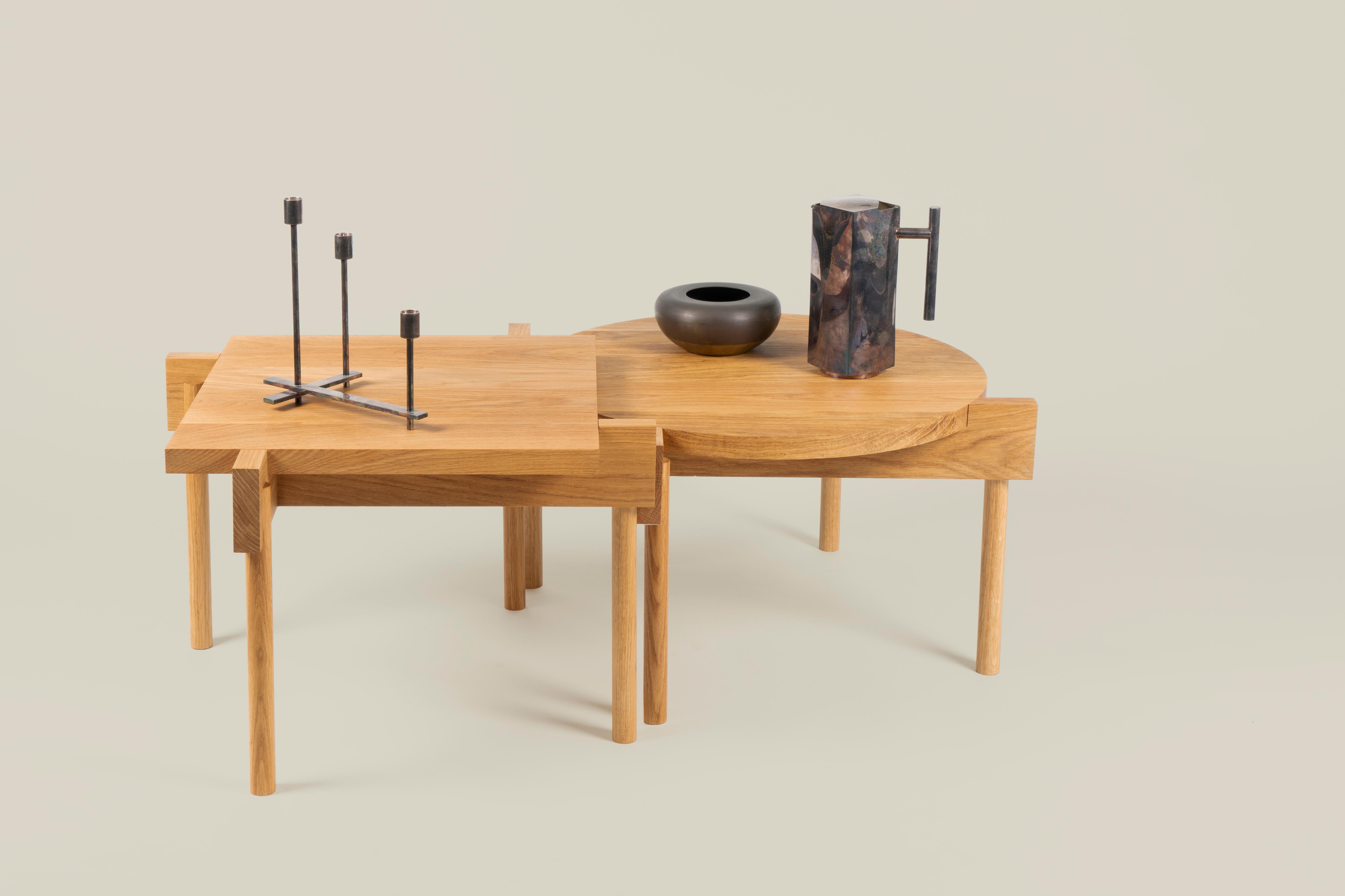 Noce Overlapping Walnut Coffee Table with Round Top Insert by Antonio De Marco in vendita