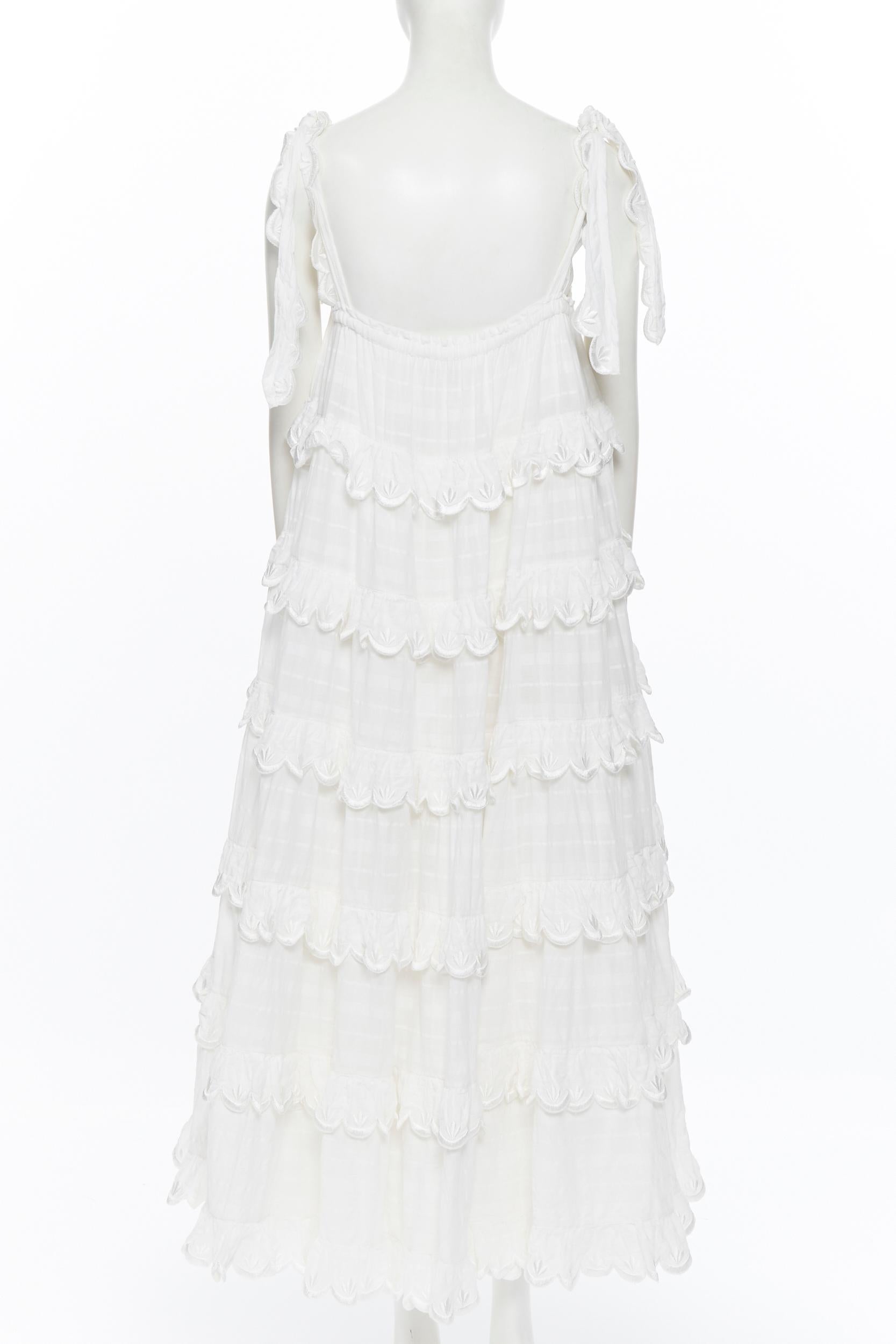INNIKA CHOO white cotton embroidered scallop petal tiered bohemian tent dress In Excellent Condition In Hong Kong, NT