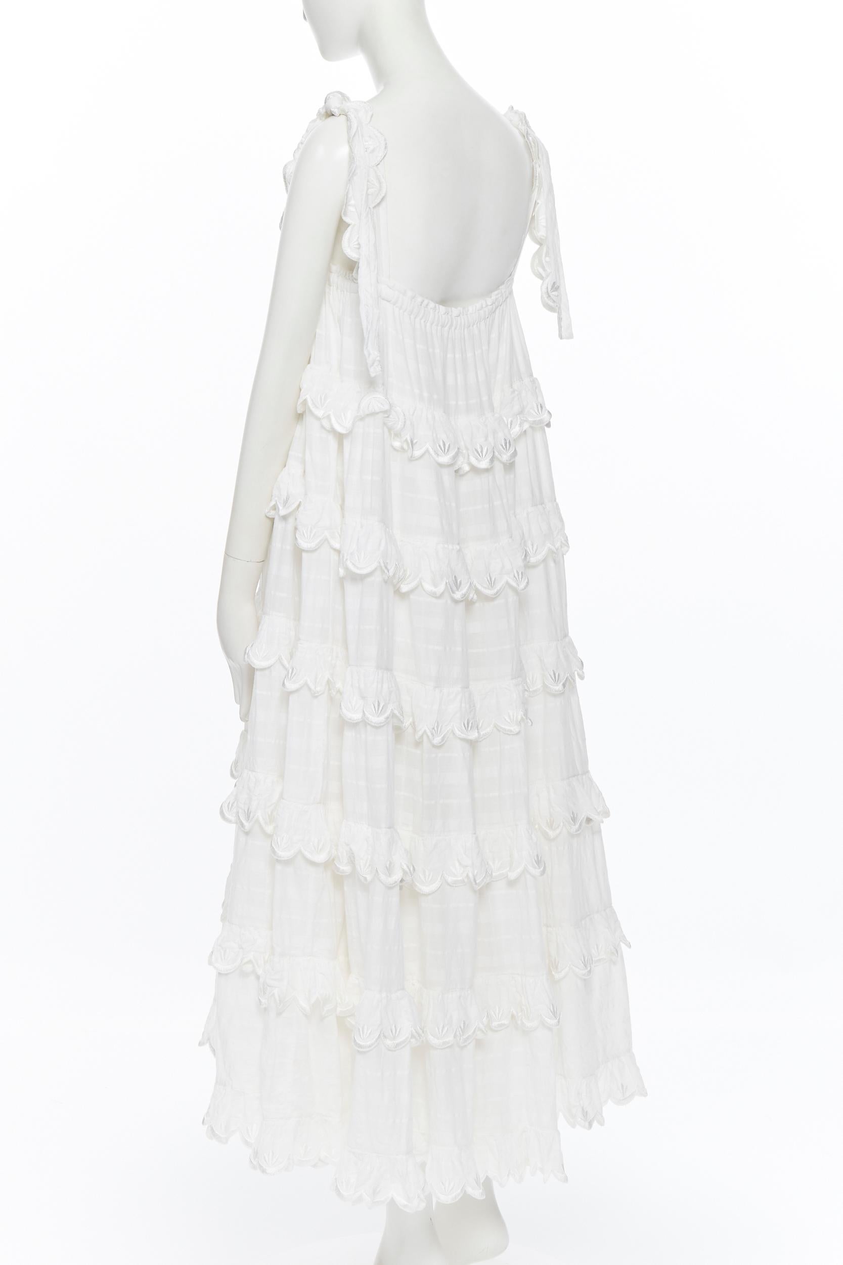 Women's INNIKA CHOO white cotton embroidered scallop petal tiered bohemian tent dress