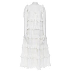 INNIKA CHOO white cotton embroidered scallop petal tiered bohemian tent ...