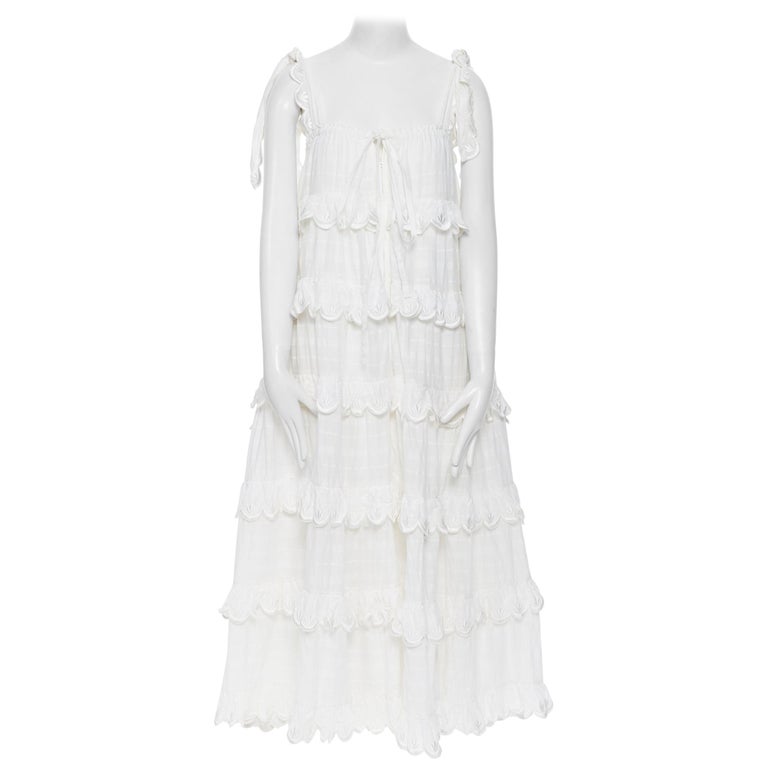 INNIKA CHOO white cotton embroidered scallop petal tiered bohemian tent  dress at 1stDibs | innika choo scallop frill dress white, schiffli scallop  frill dress by innika choo, innika choo white dress