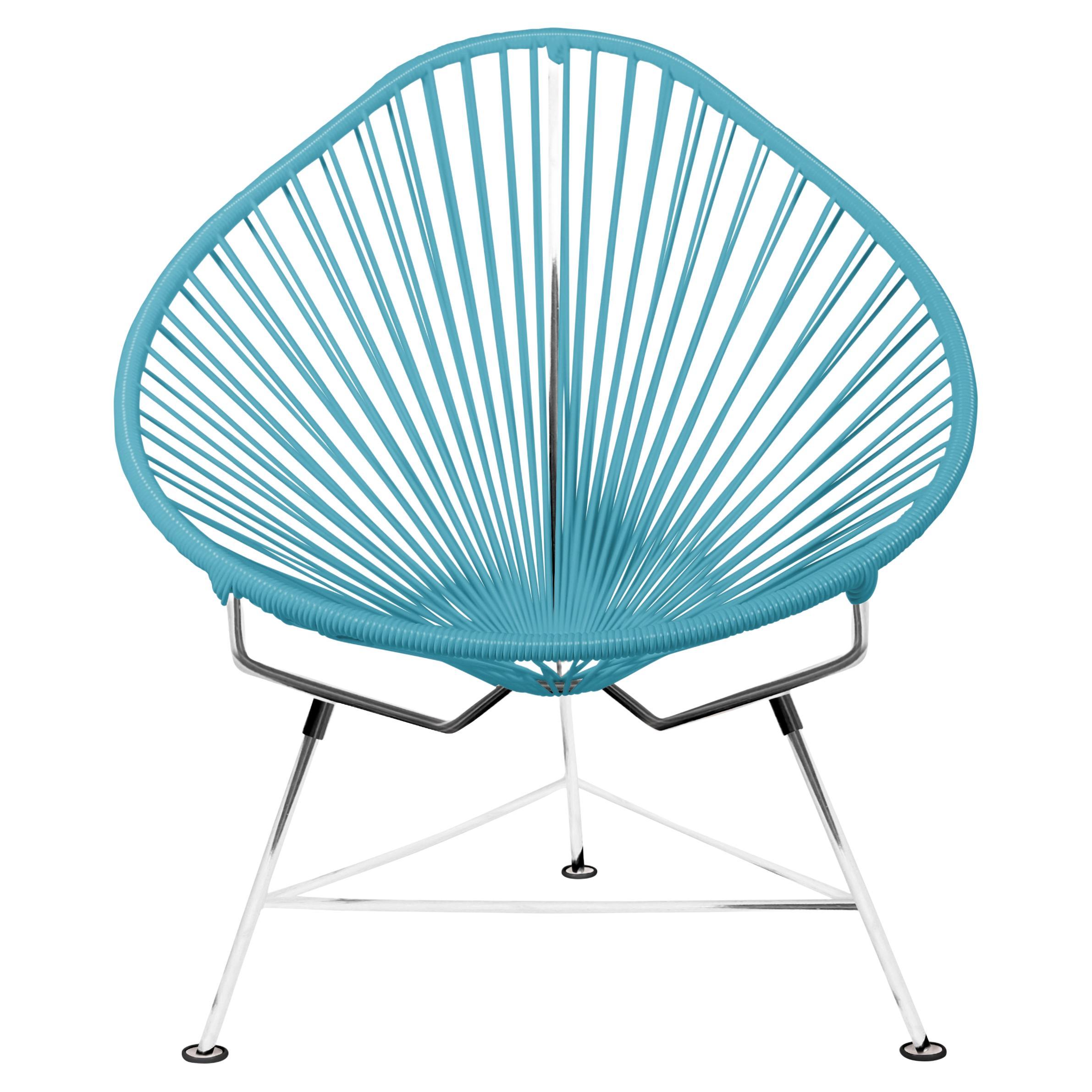 Innit Designs - Chaise Acapulco - Tissage bleu sur cadre chromé en vente