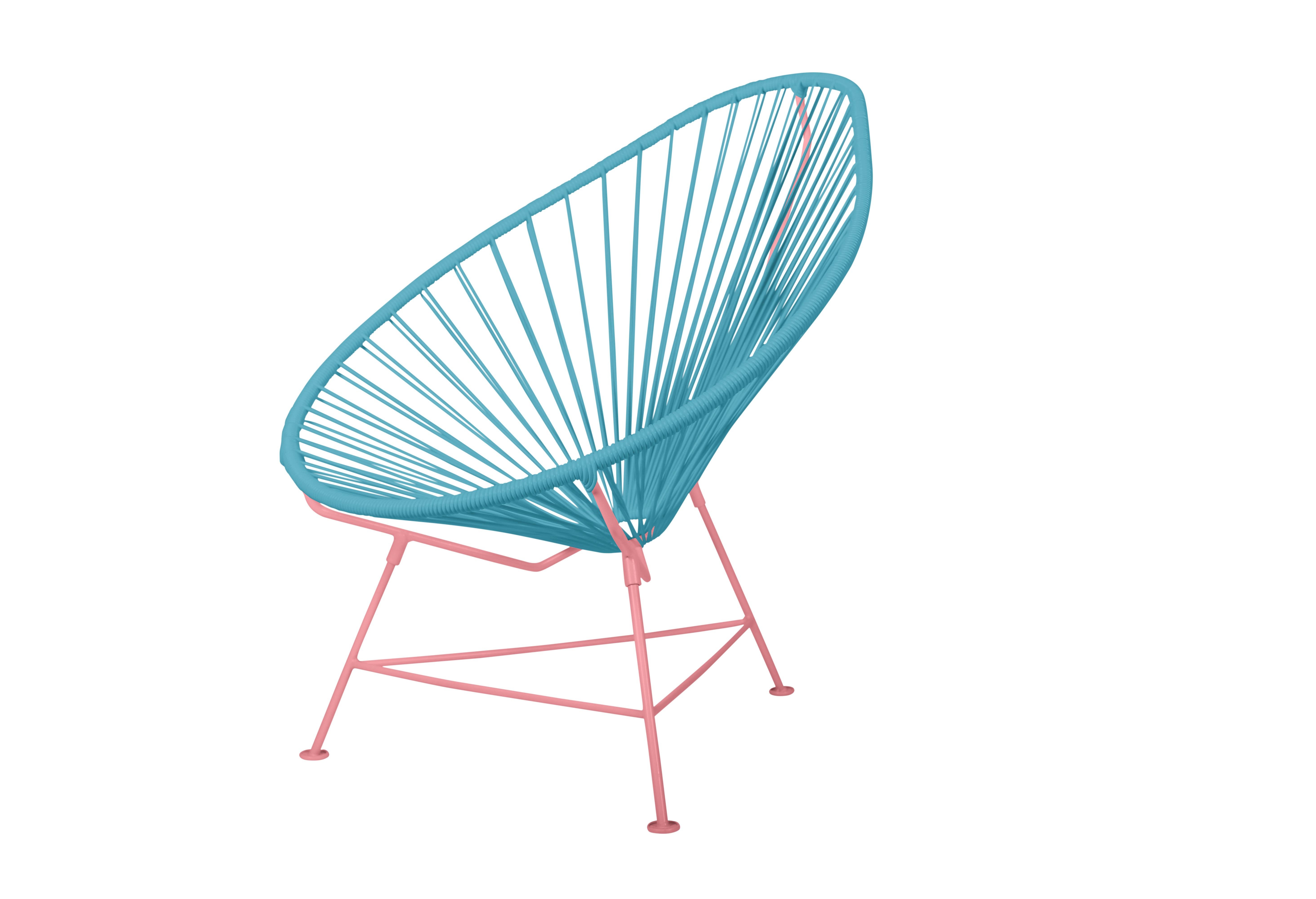 Canadian Innit Designs Acapulco Chair Blue Weave on Coral Frame For Sale