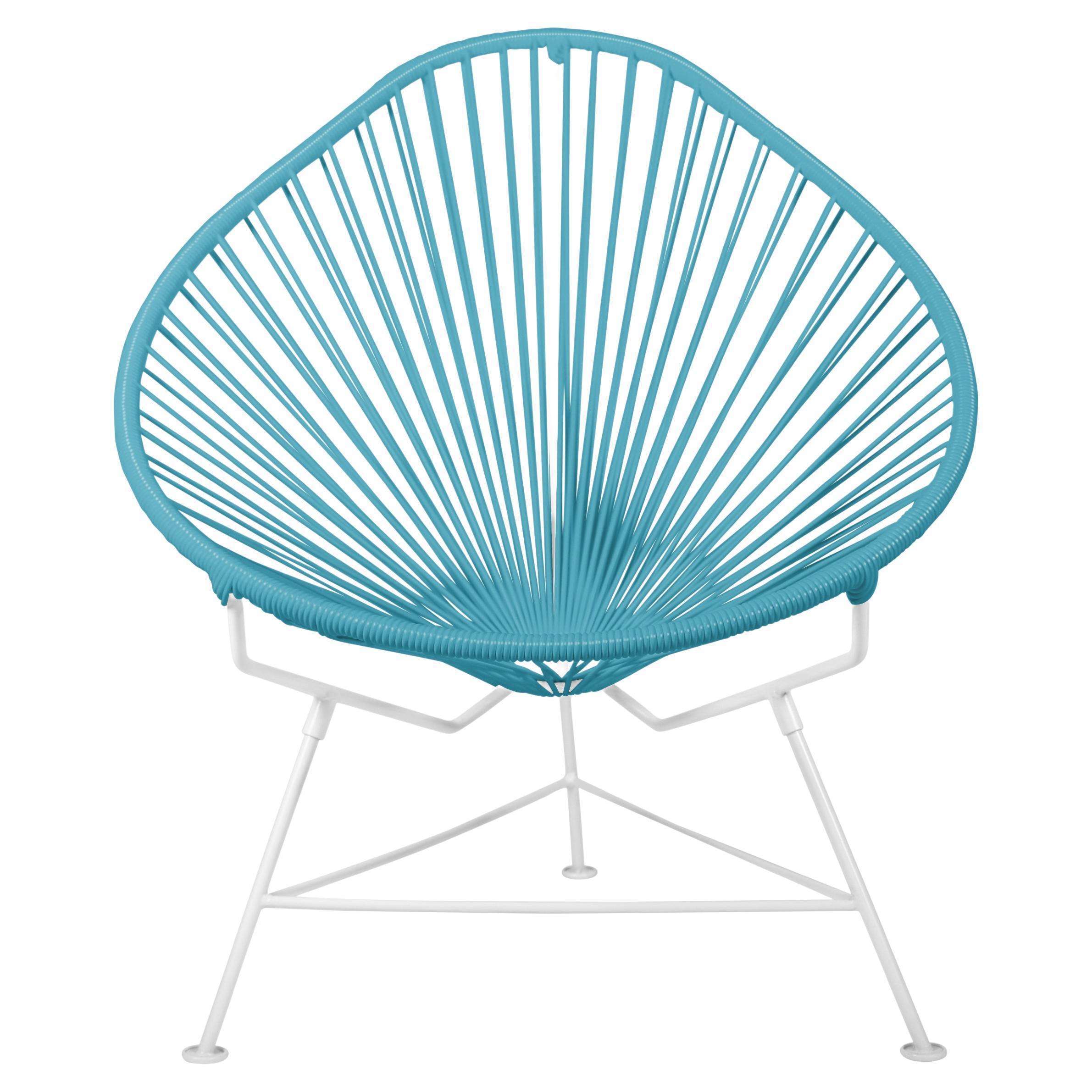 Innit Designs Acapulco Chair Blue Weave on White Frame For Sale