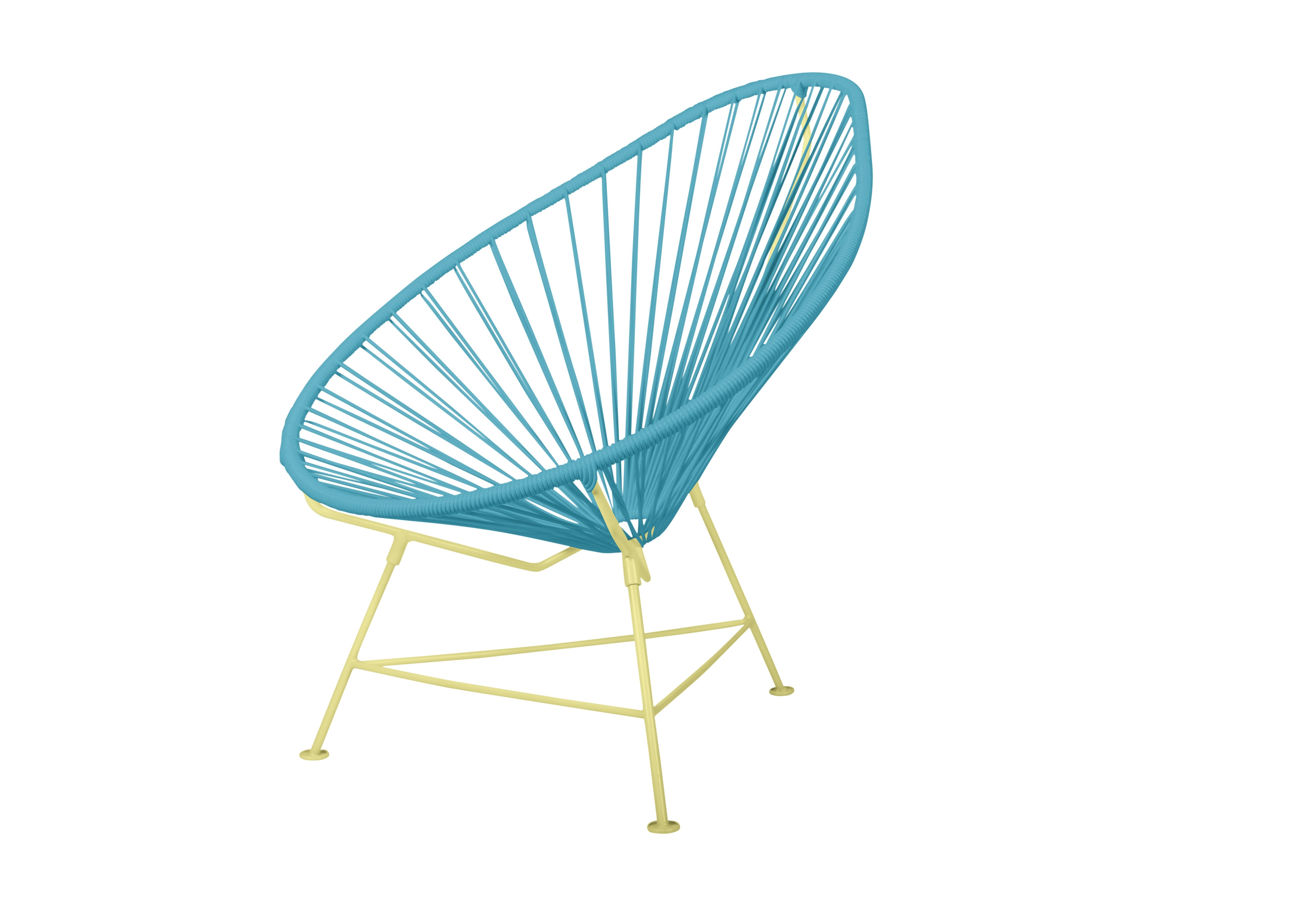 Canadian Innit Designs Acapulco Chair Blue Weave on Yellow Frame For Sale