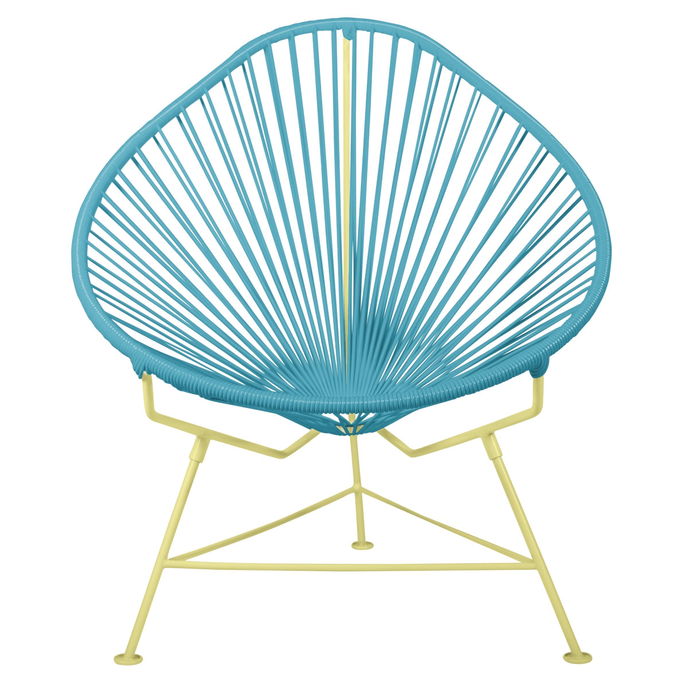 Innit Designs Acapulco Chair Blue Weave on Yellow Frame For Sale