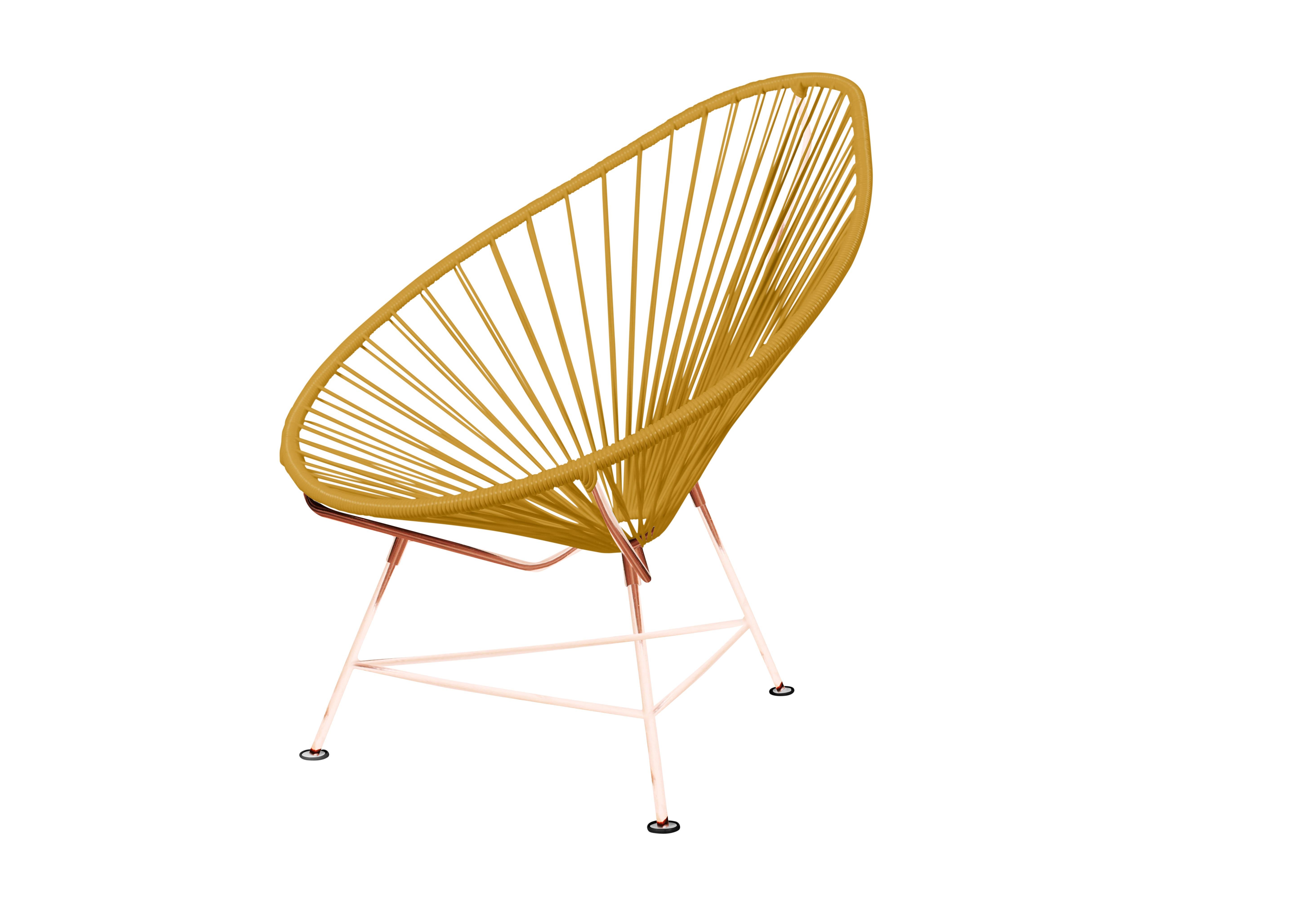 Canadian Innit Designs Acapulco Chair Caramel Weave on Copper Frame For Sale
