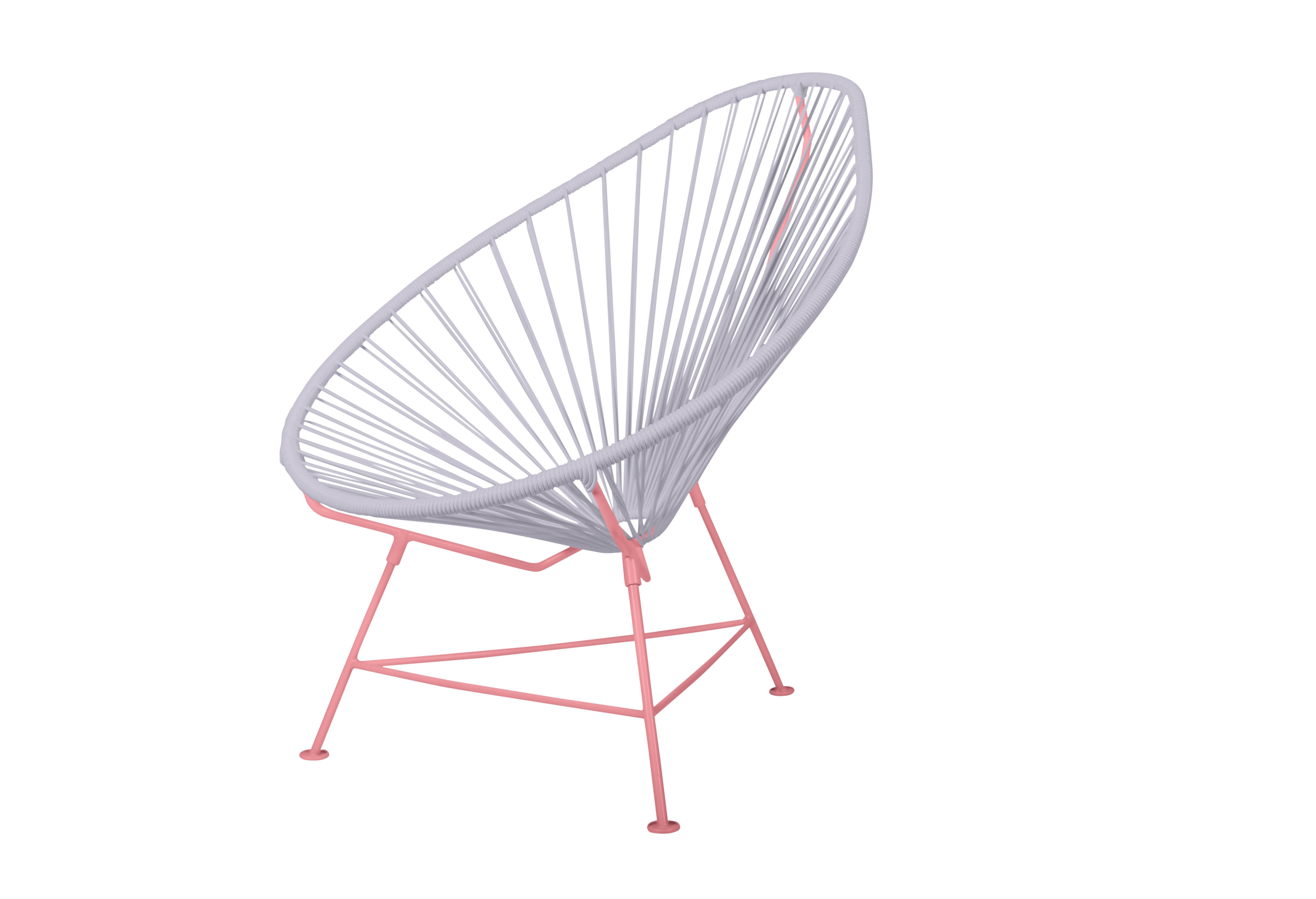 Canadian Innit Designs Acapulco Chair Clear Weave on Coral Frame For Sale