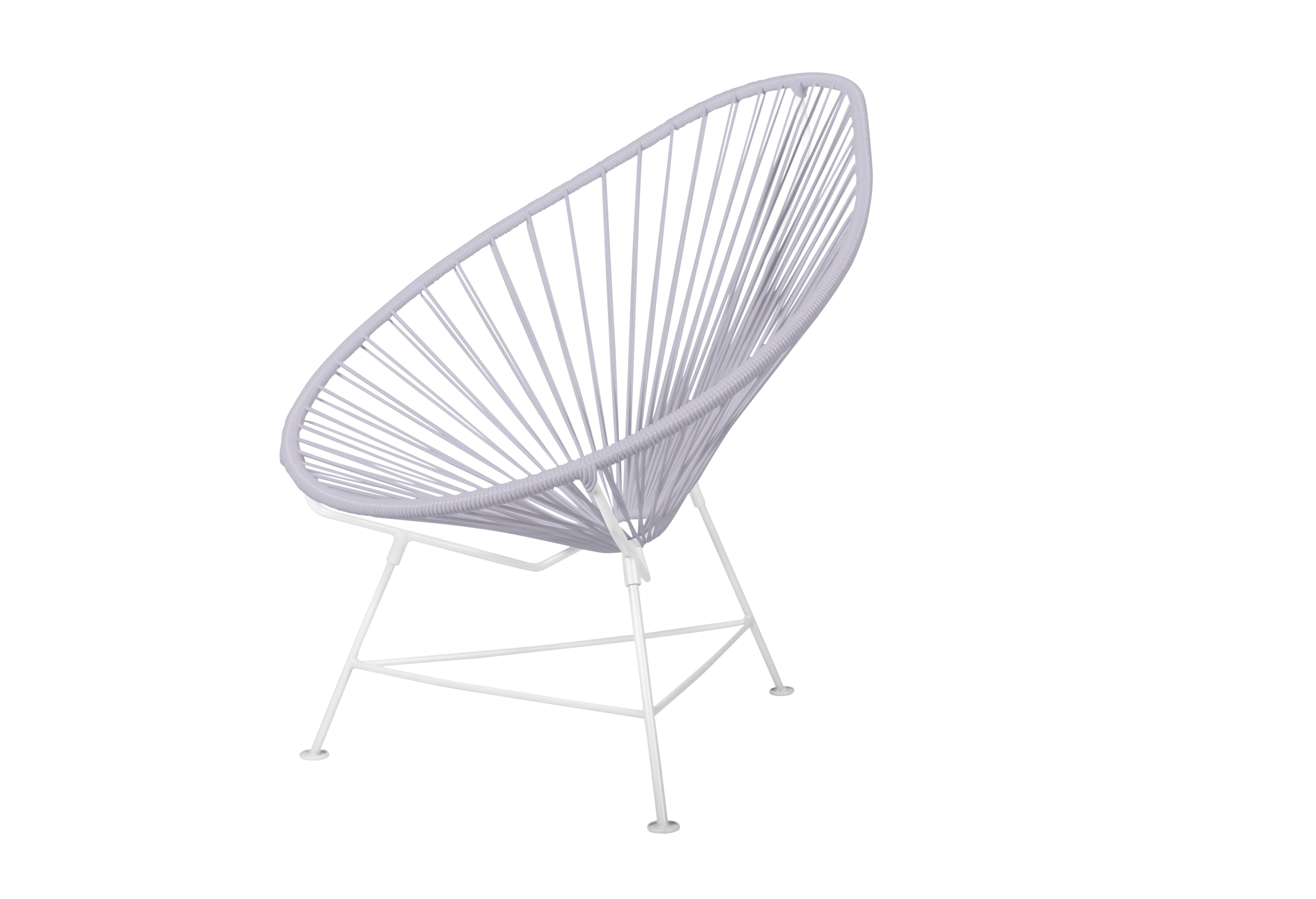 Canadian Innit Designs Acapulco Chair Clear Weave on White Frame For Sale