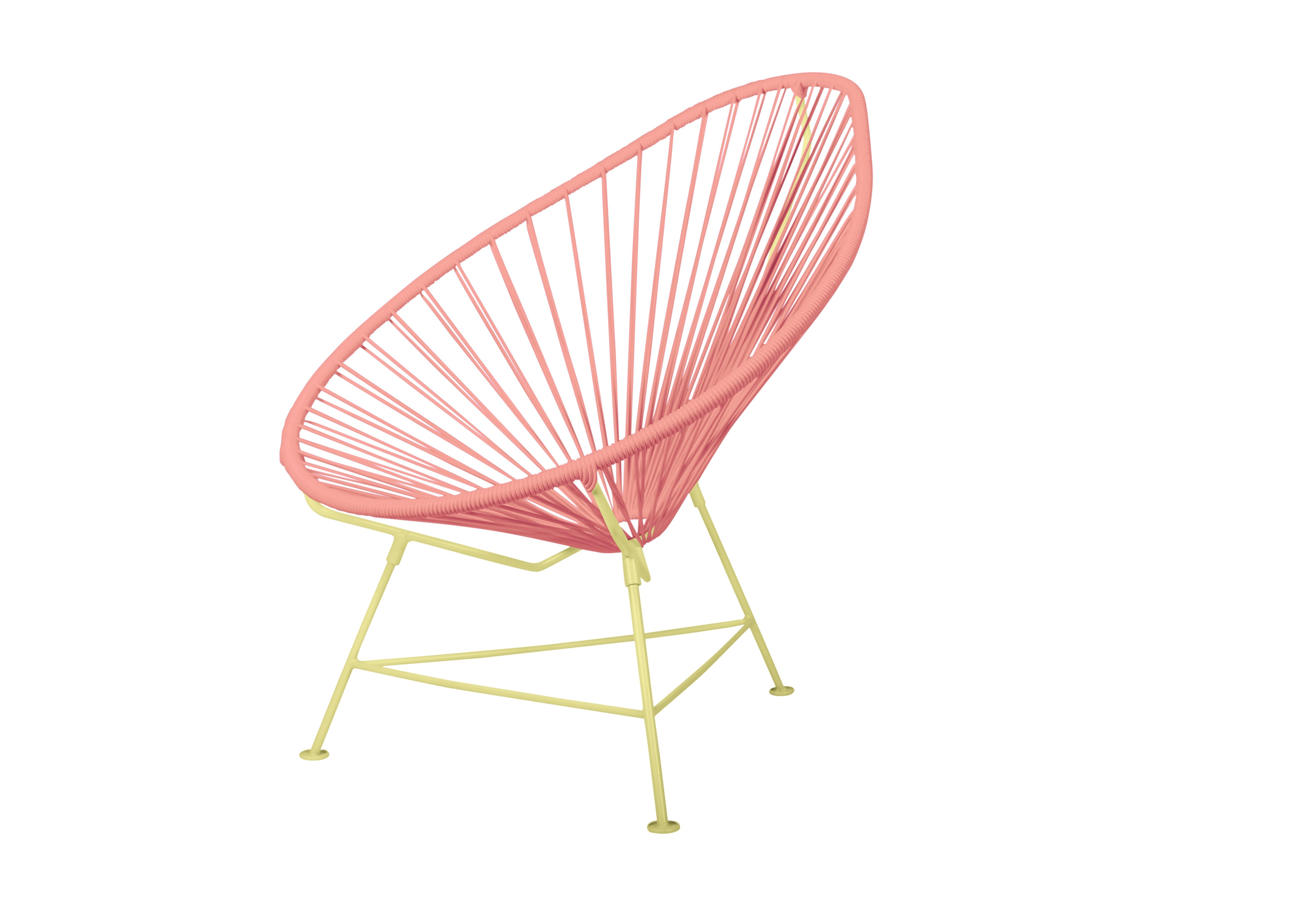 Canadian Innit Designs Acapulco Chair Coral Weave on Yellow Frame For Sale