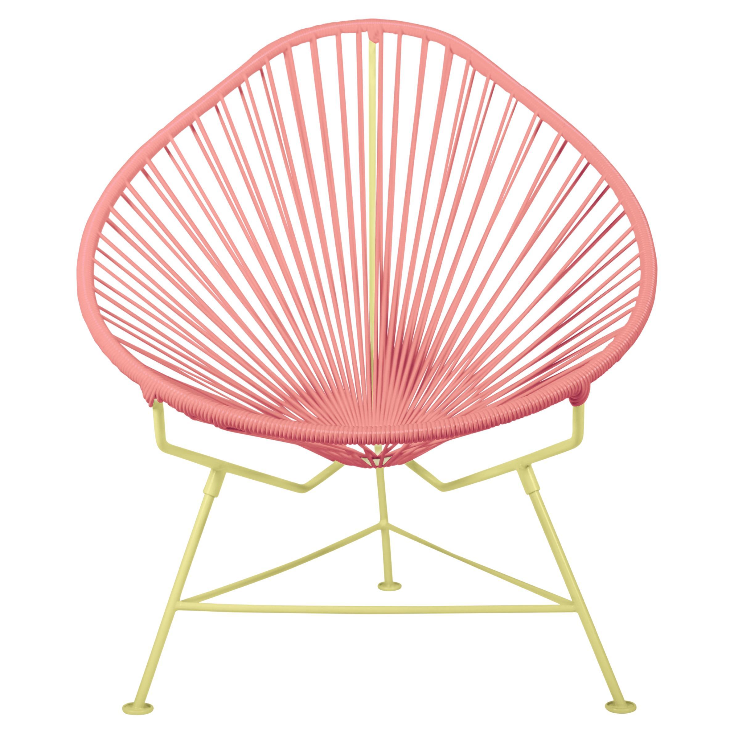 Innit Designs Acapulco Chair Coral Weave on Yellow Frame For Sale
