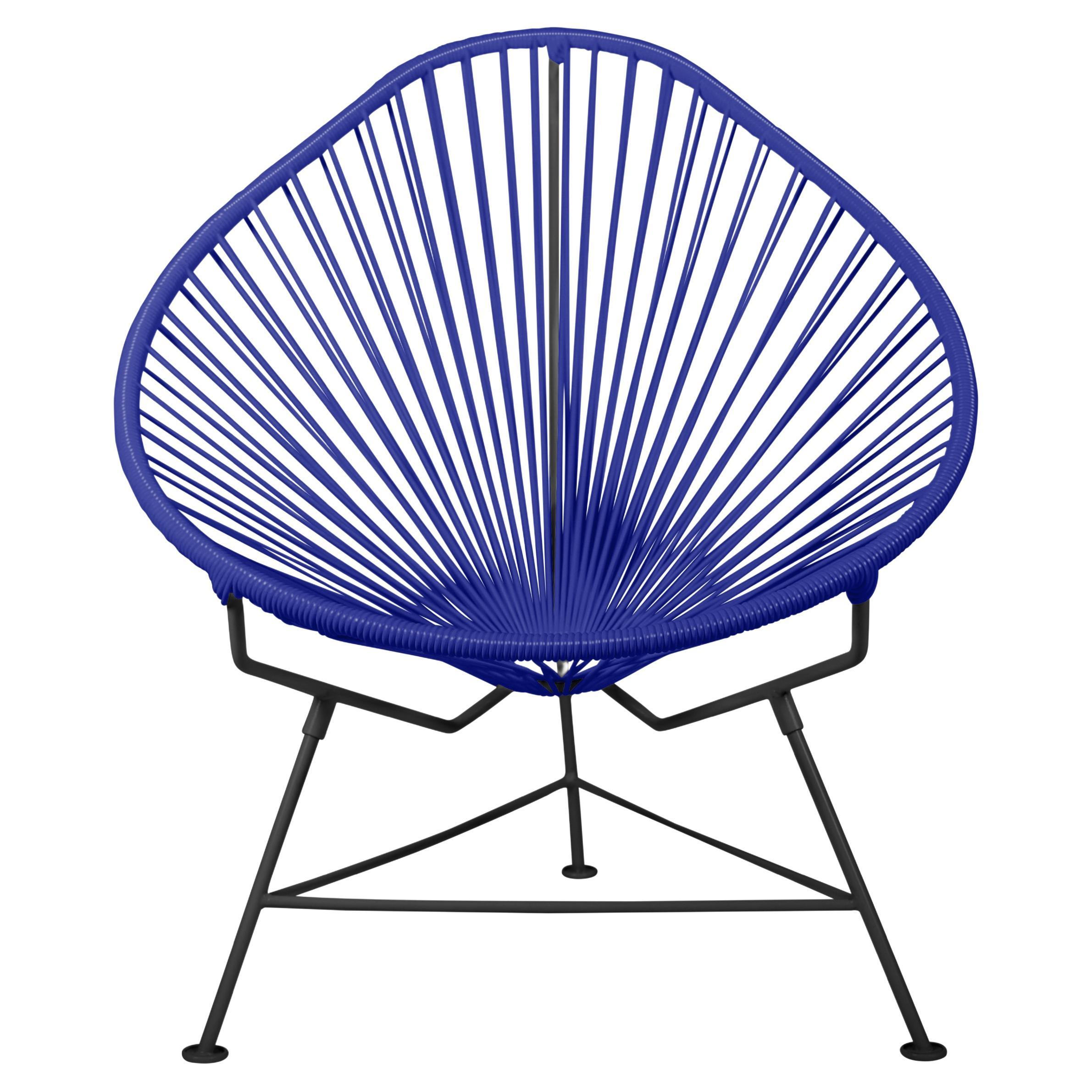 Innit Designs Acapulco Chair Deep Blue Weave on Black Frame For Sale