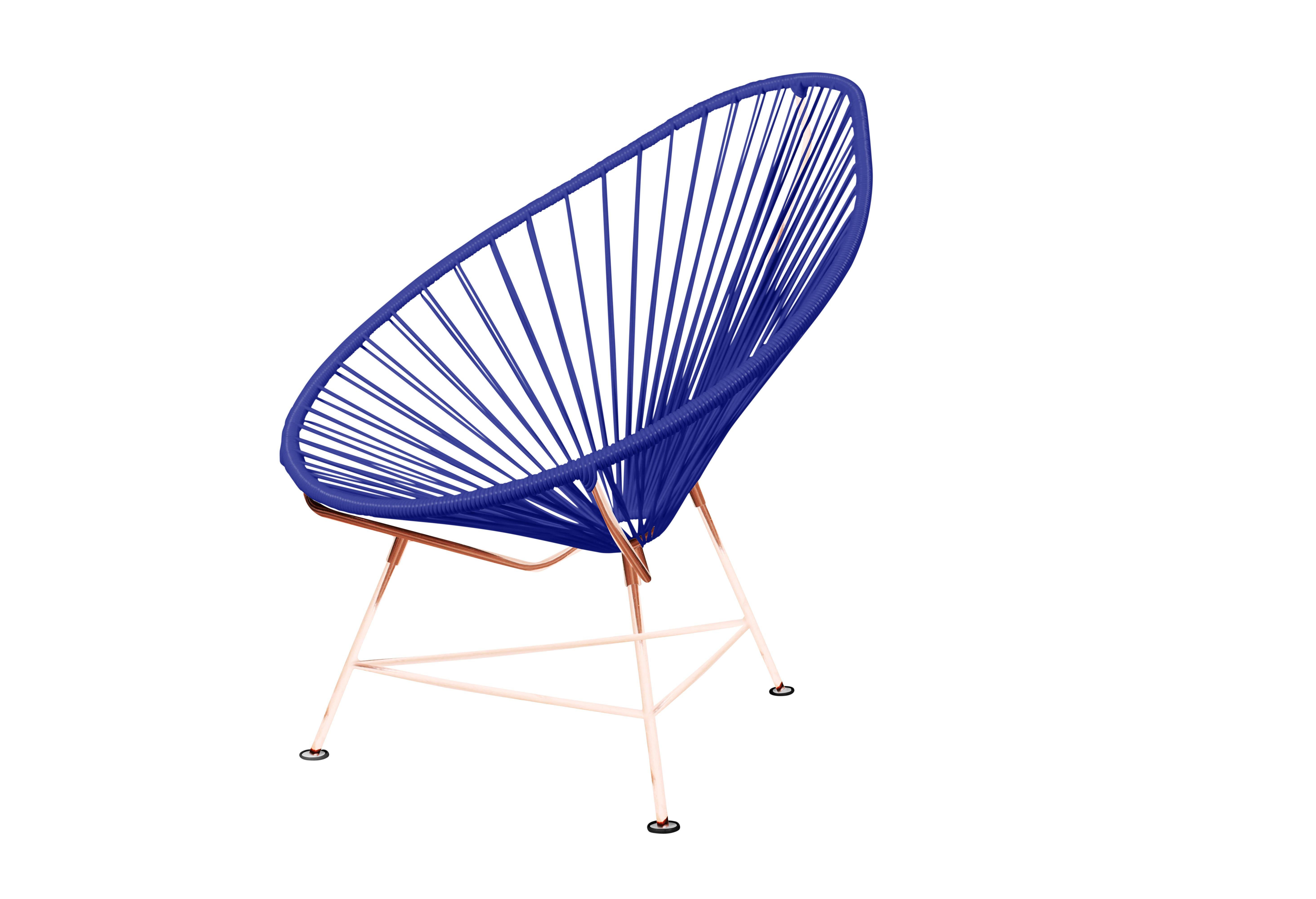 Canadian Innit Designs Acapulco Chair Deep Blue Weave on Copper Frame For Sale