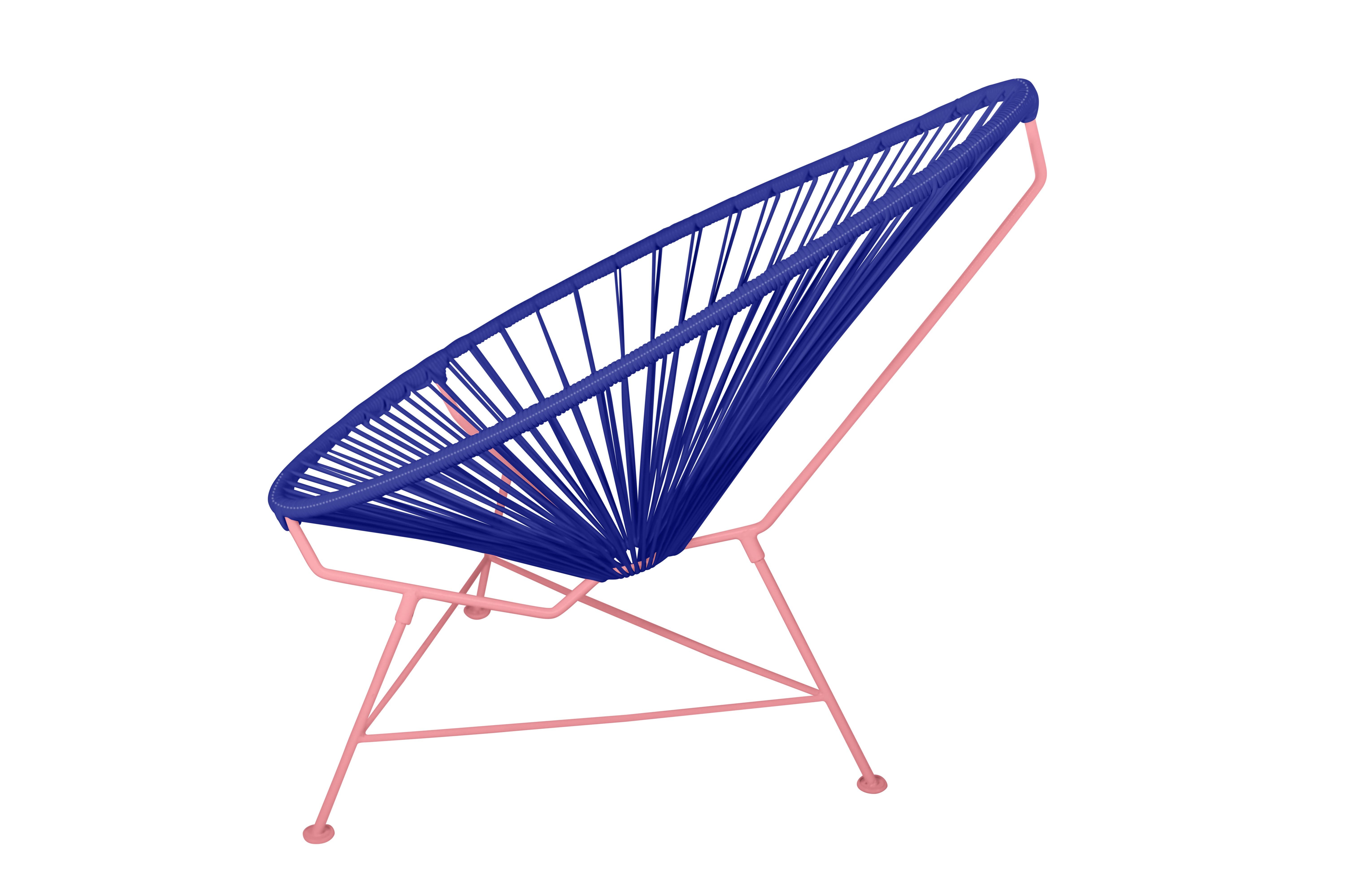 Modern Innit Designs Acapulco Chair Deep Blue Weave on Coral Frame For Sale