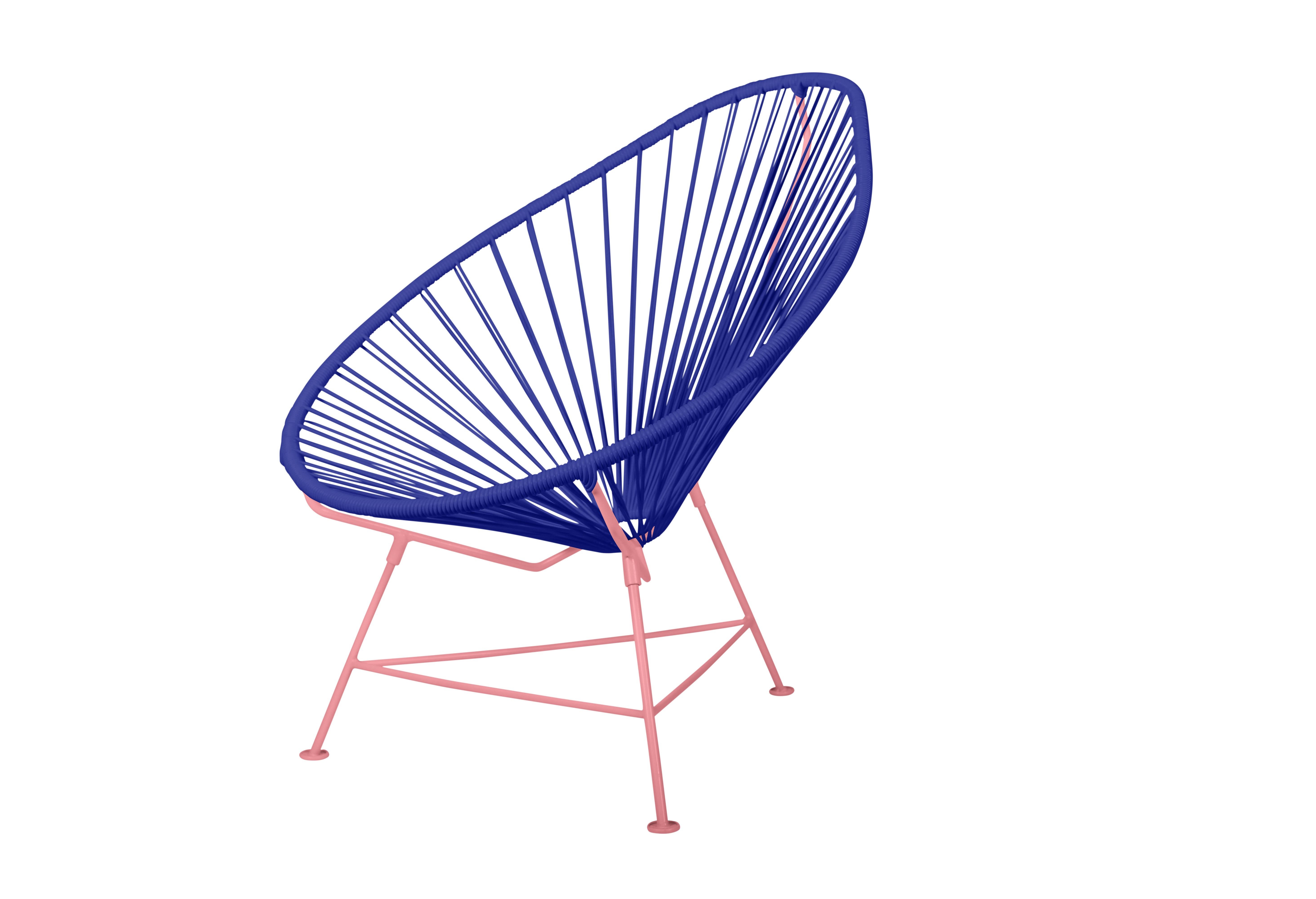 Canadian Innit Designs Acapulco Chair Deep Blue Weave on Coral Frame For Sale