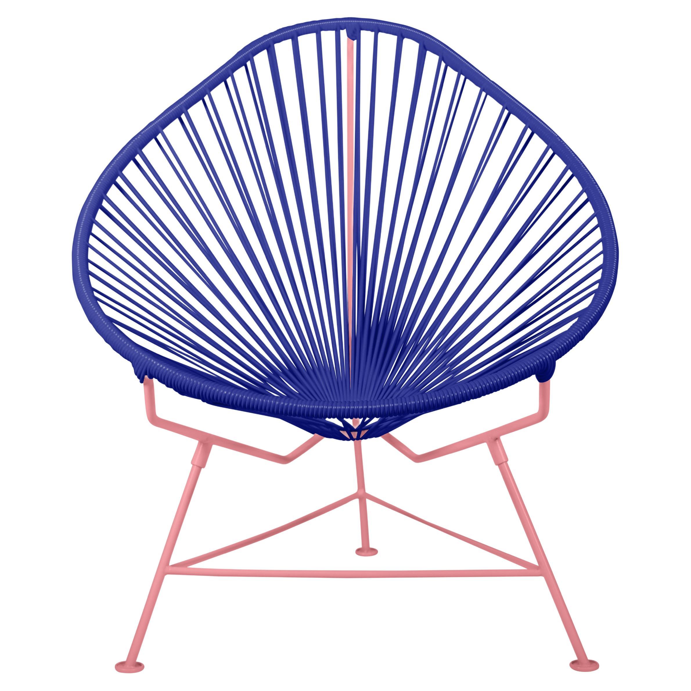 Innit Designs Acapulco Chair Deep Blue Weave on Coral Frame For Sale