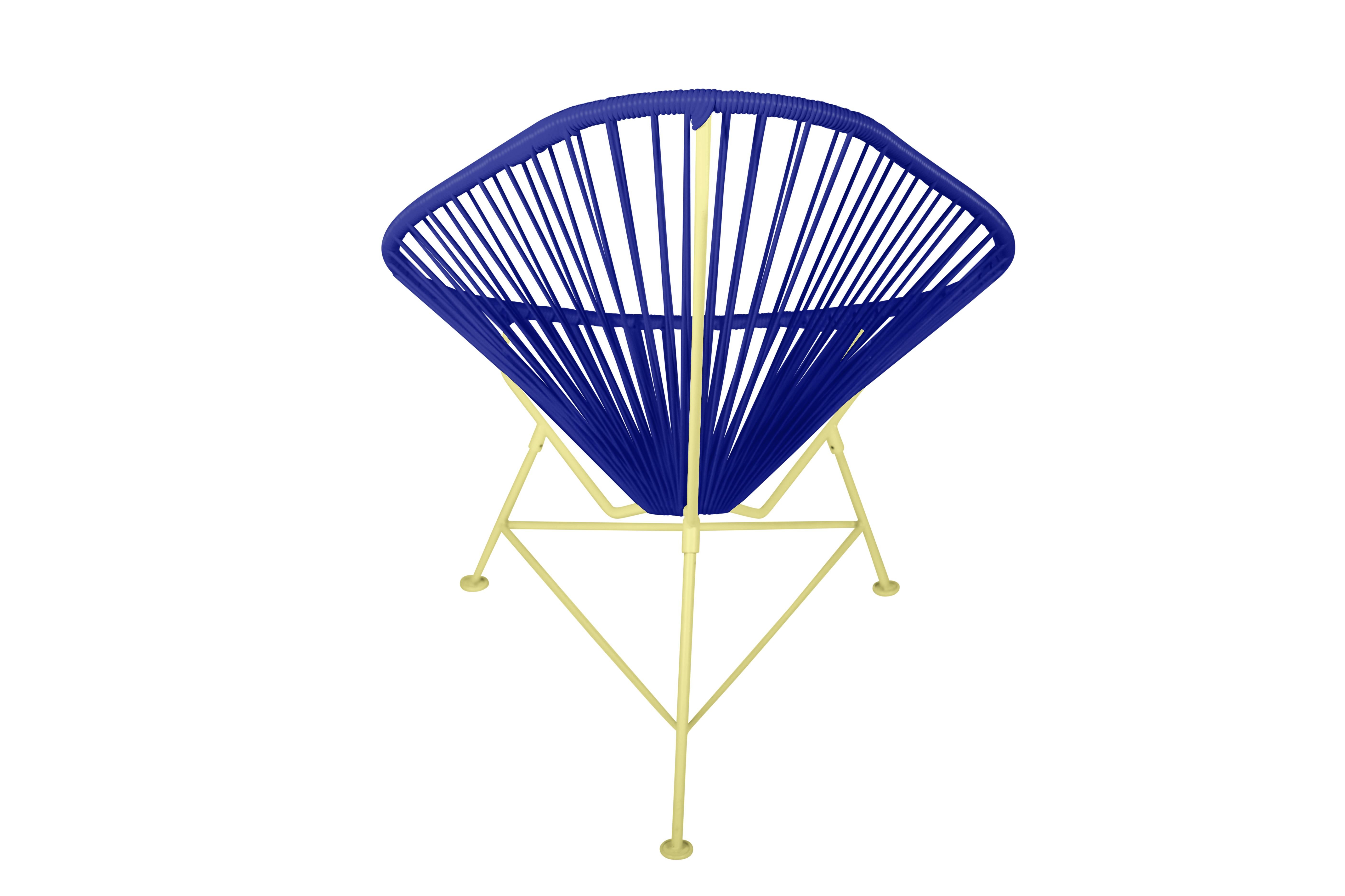Canadian Innit Designs Acapulco Chair Deep Blue Weave on Yellow Frame For Sale