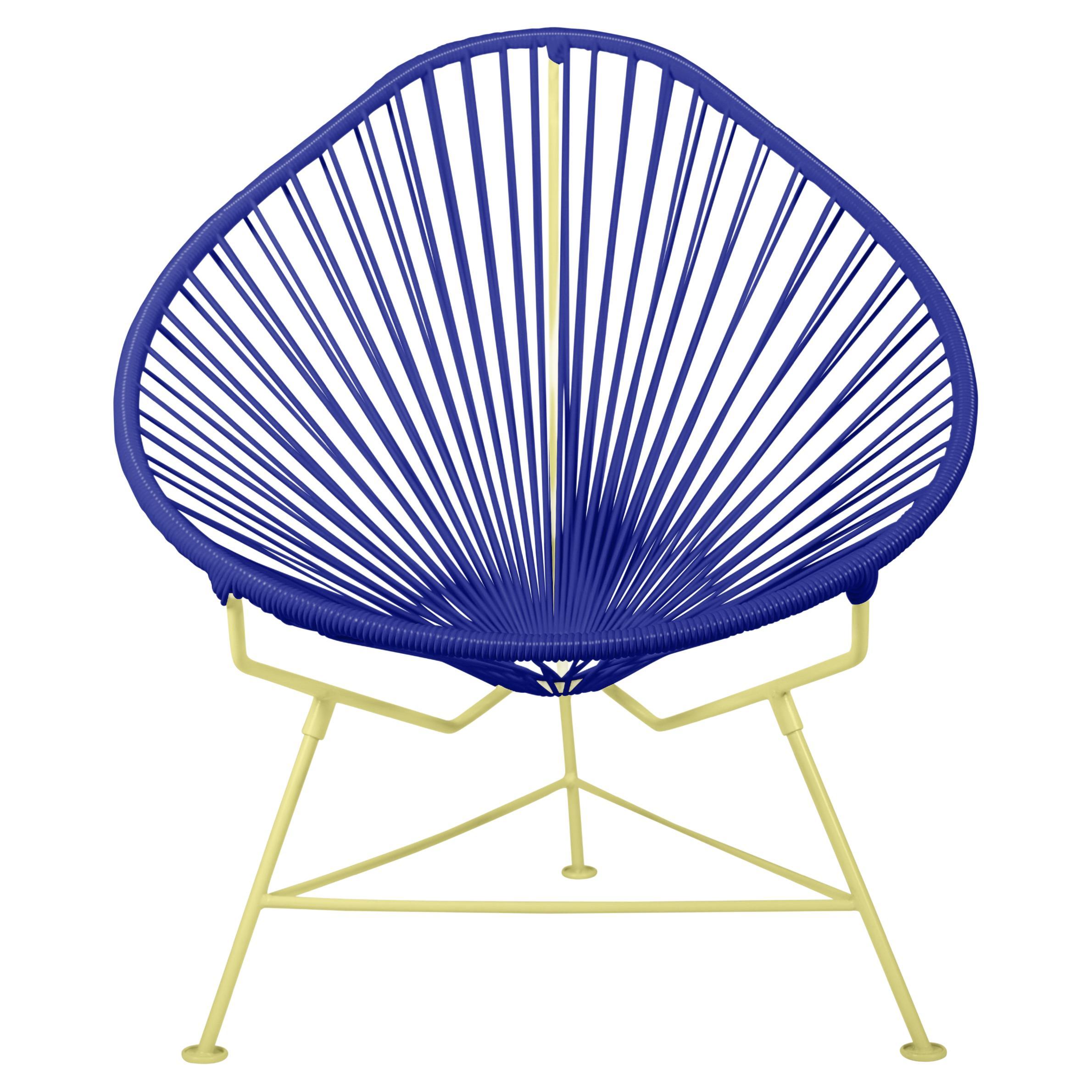 Innit Designs Acapulco Chair Deep Blue Weave on Yellow Frame For Sale