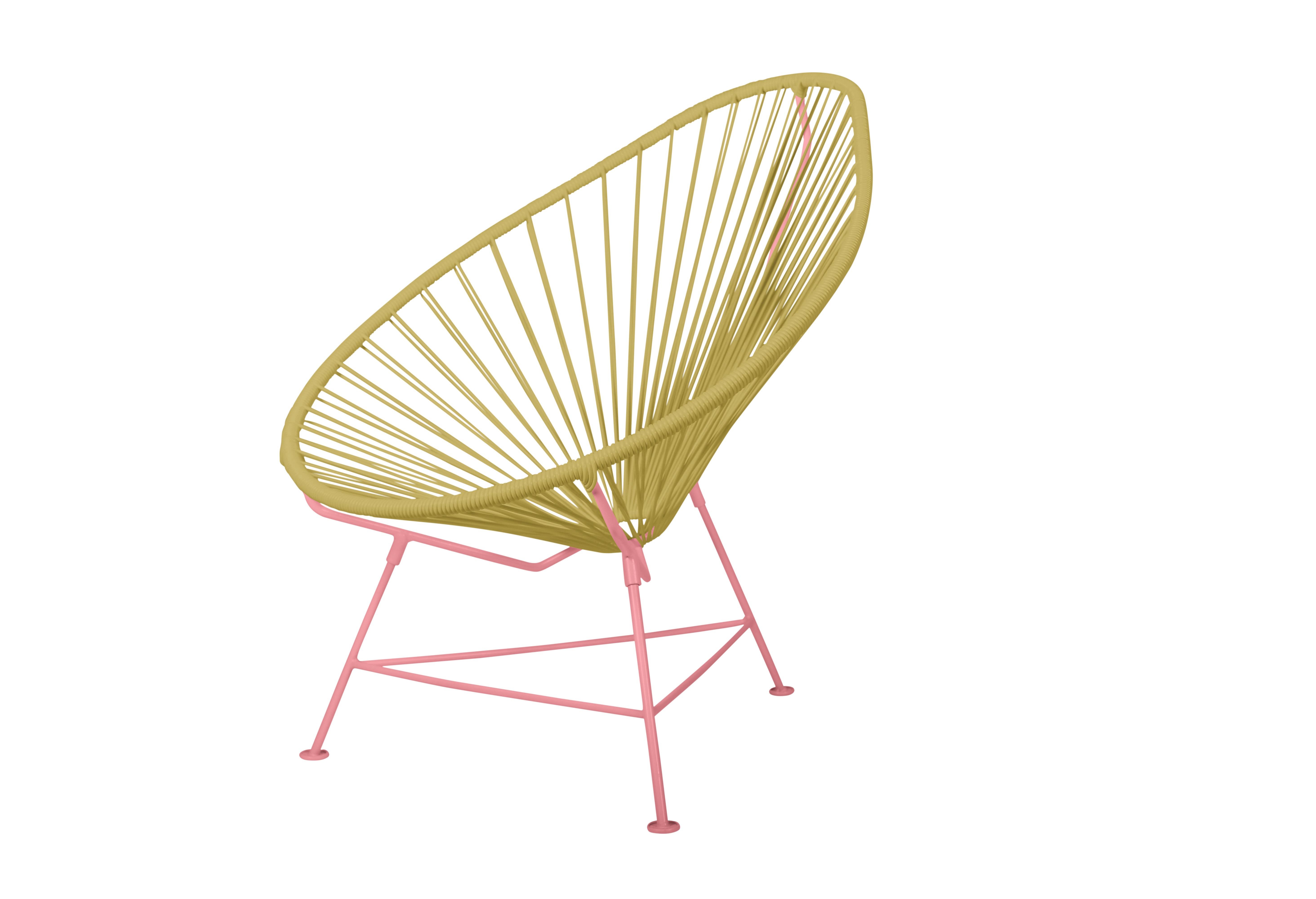 Canadian Innit Designs Acapulco Chair Gold Weave on Coral Frame For Sale