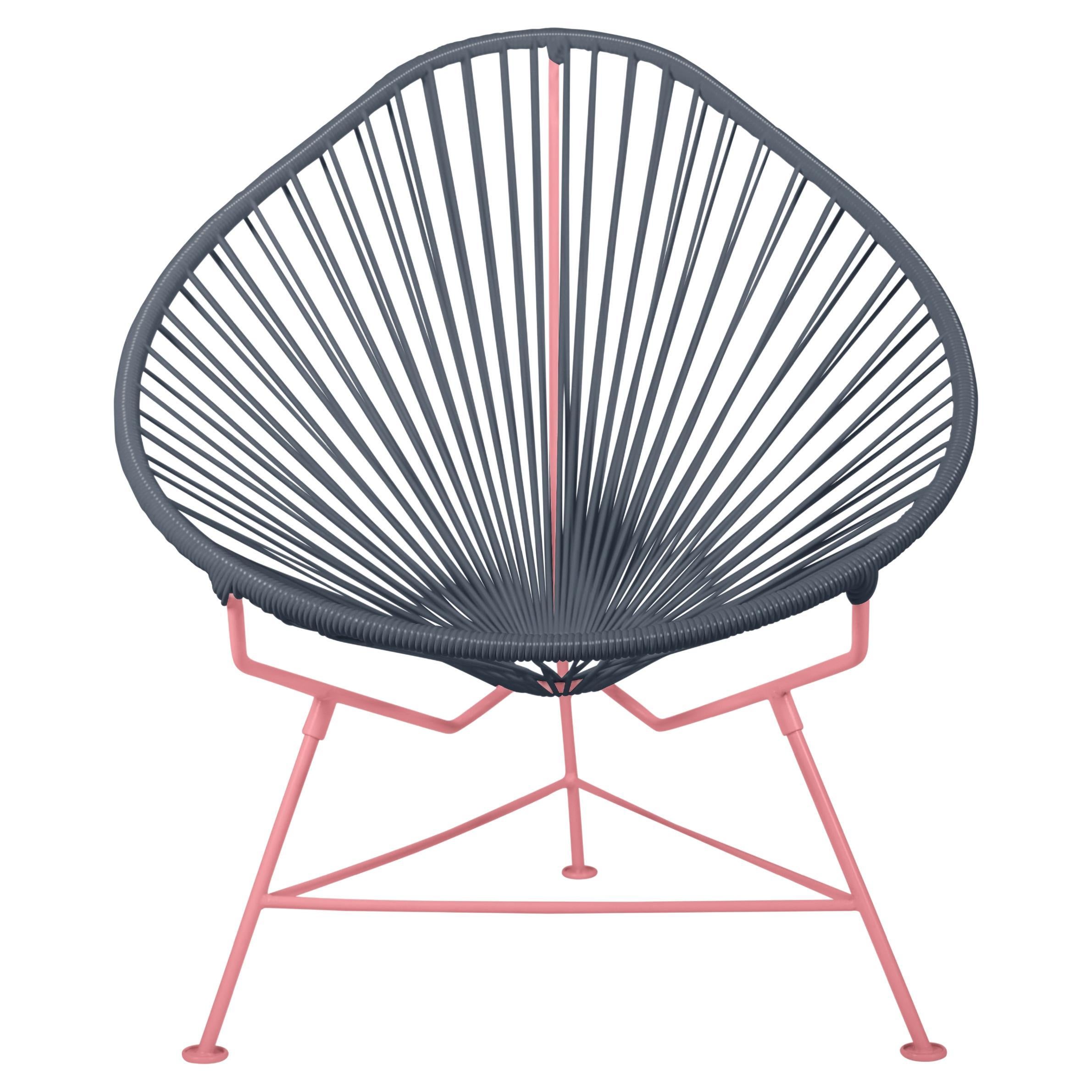Innit Designs Acapulco Chair Grey Weave on Coral Frame For Sale