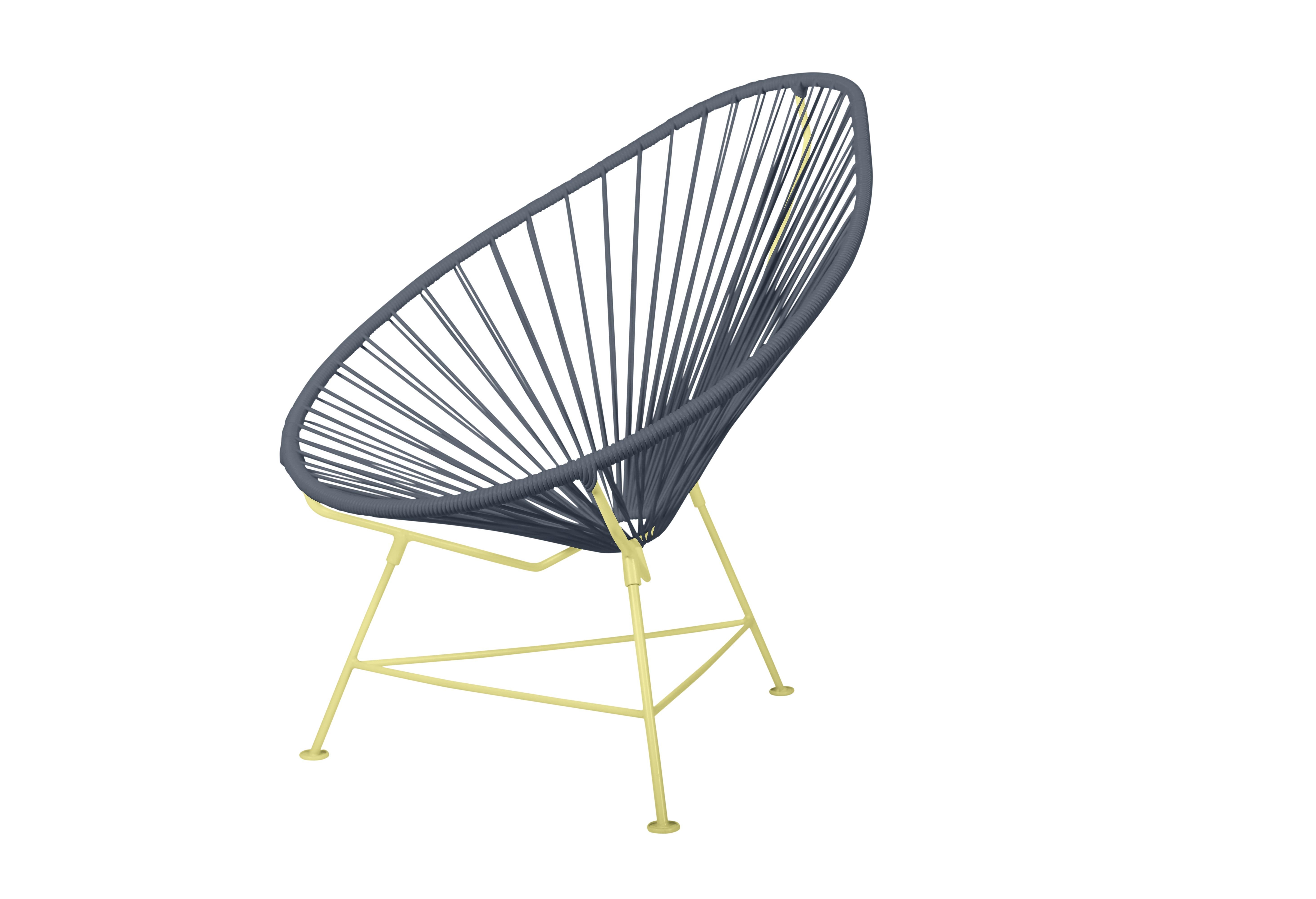 Canadian Innit Designs Acapulco Chair Grey Weave on Yellow Frame For Sale