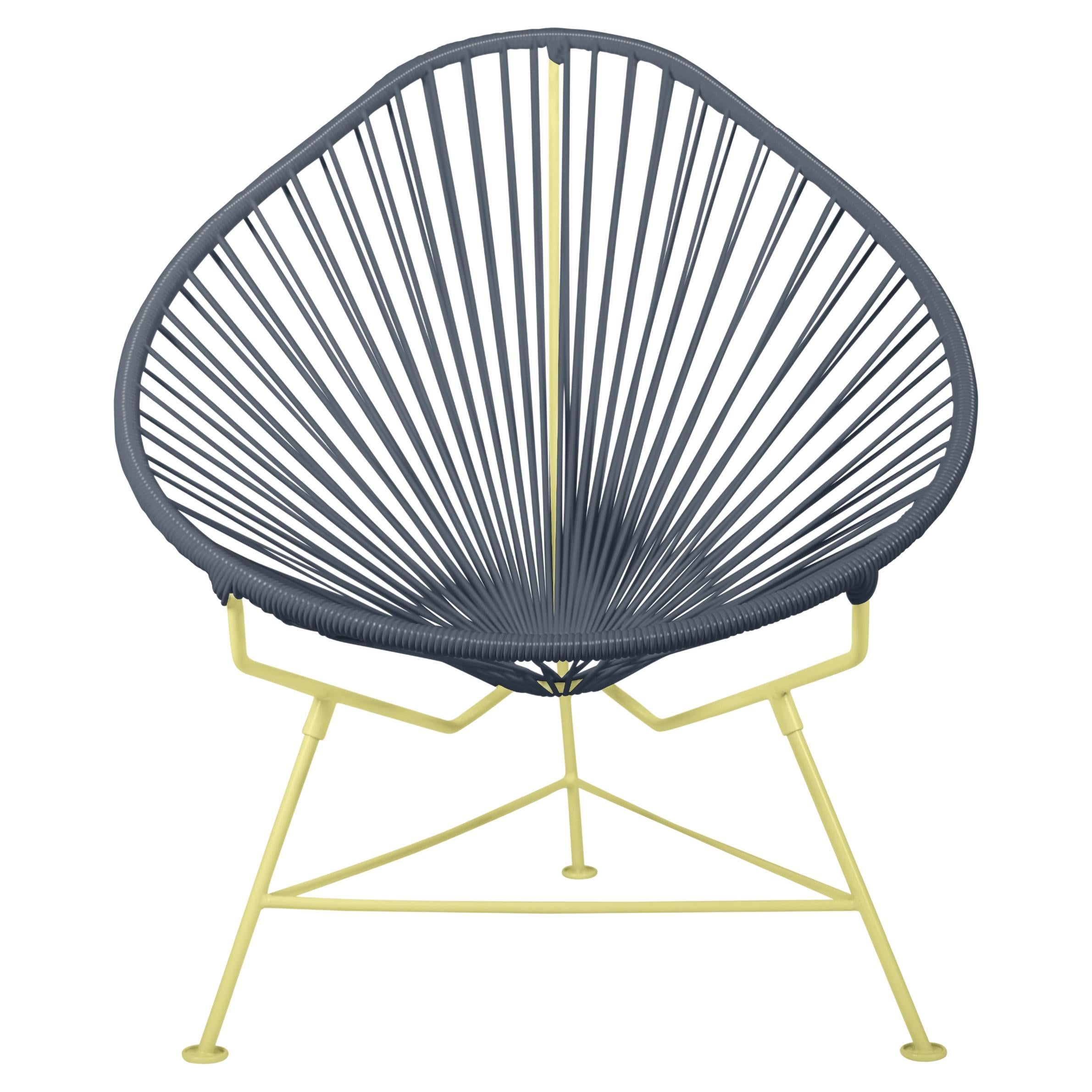 Innit Designs Acapulco Chair Grey Weave on Yellow Frame For Sale