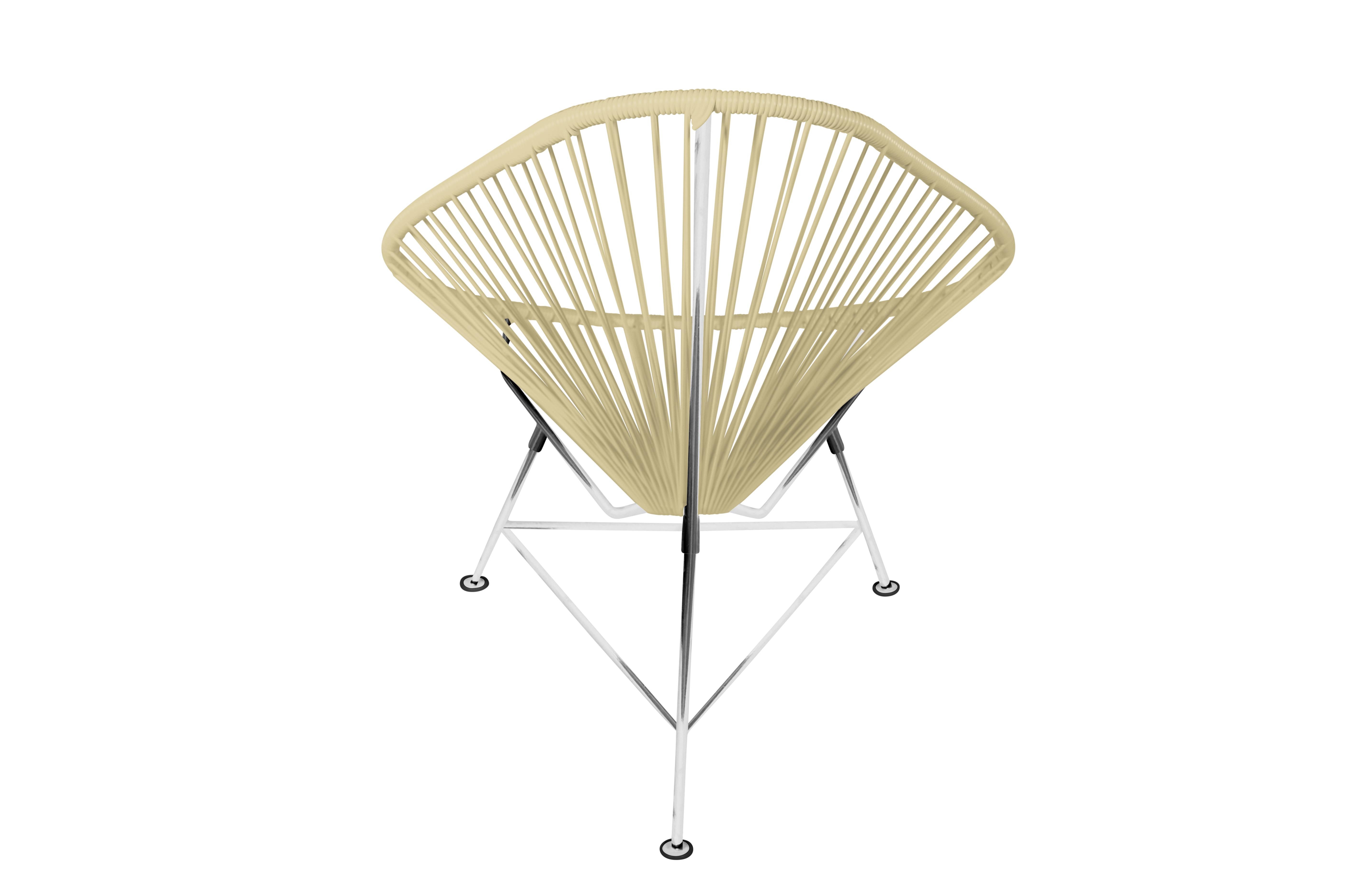 Canadian Innit Designs Acapulco Chair Ivory Weave on Chrome Frame For Sale