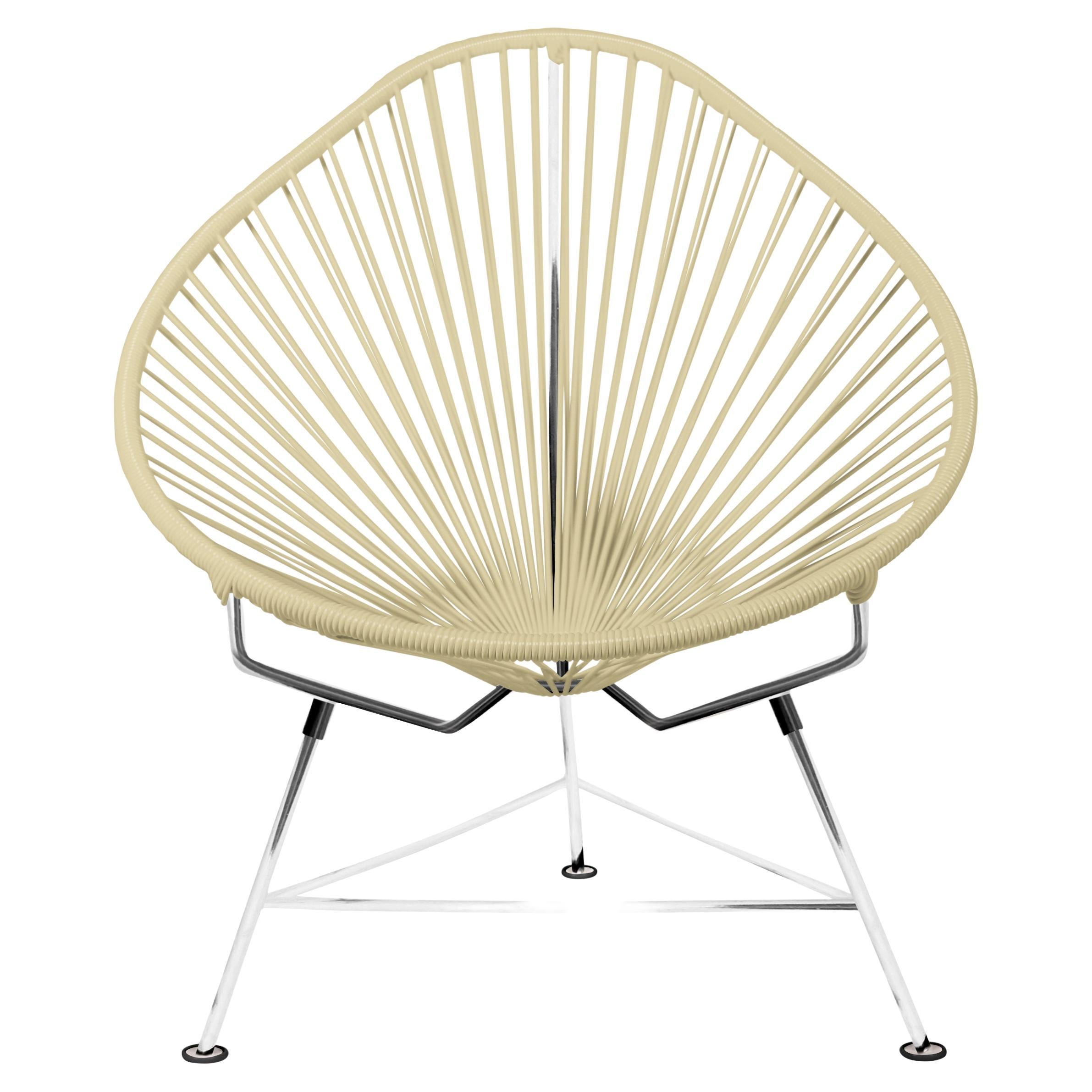 Innit Designs Acapulco Chair Ivory Weave on Chrome Frame For Sale