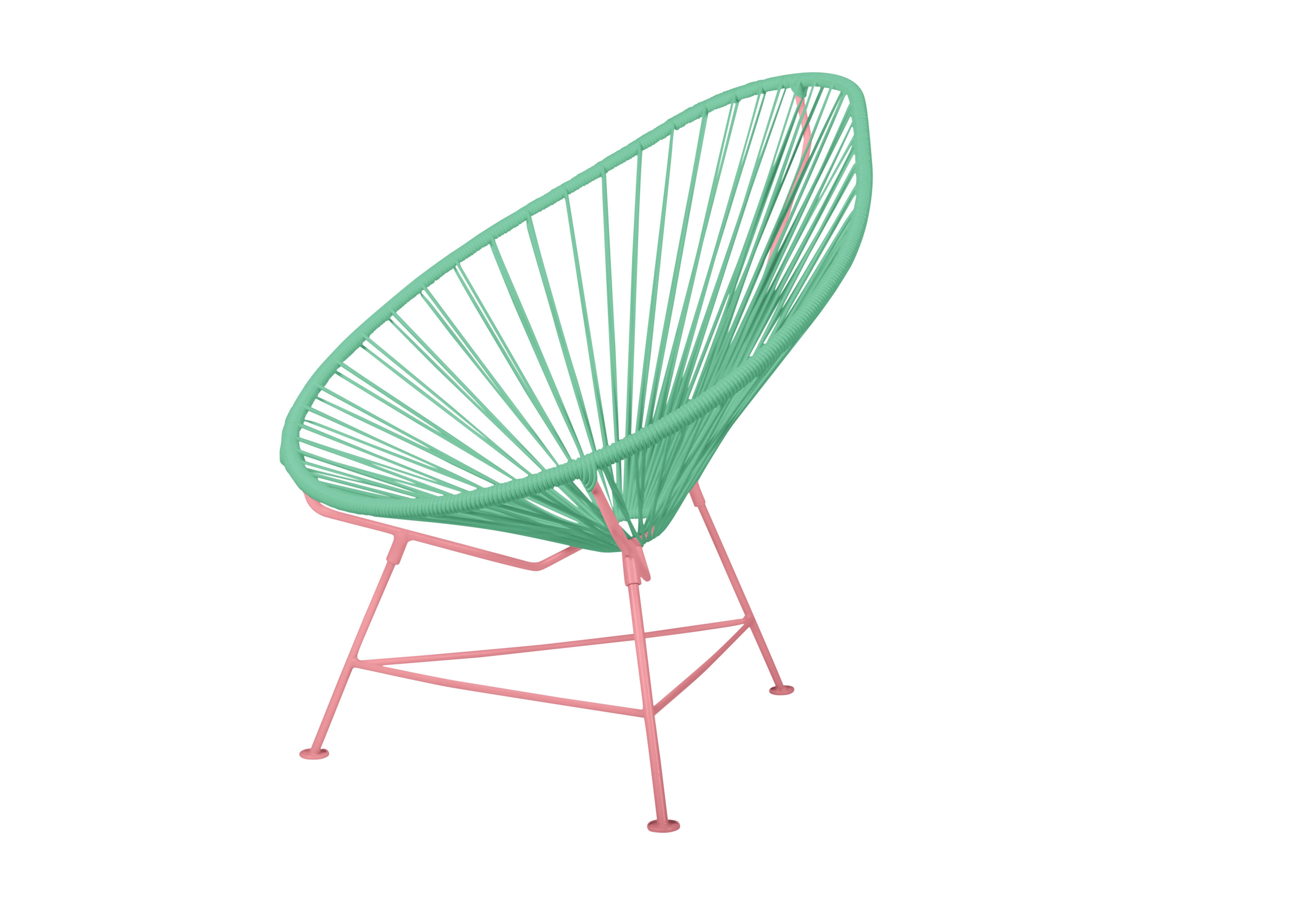 Canadian Innit Designs Acapulco Chair Mint Weave on Coral Frame For Sale