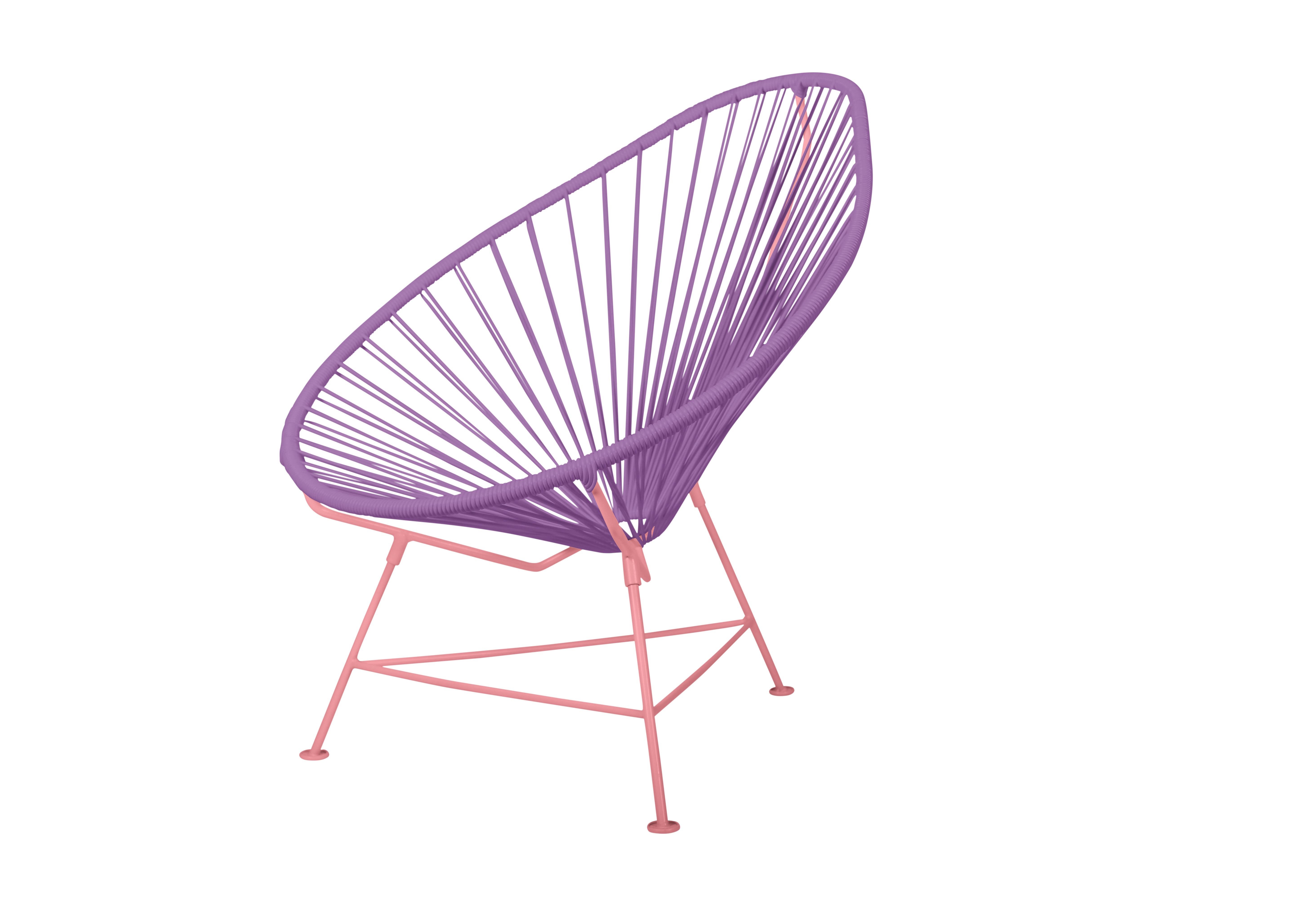 Canadian Innit Designs Acapulco Chair Orchid Weave on Coral Frame For Sale