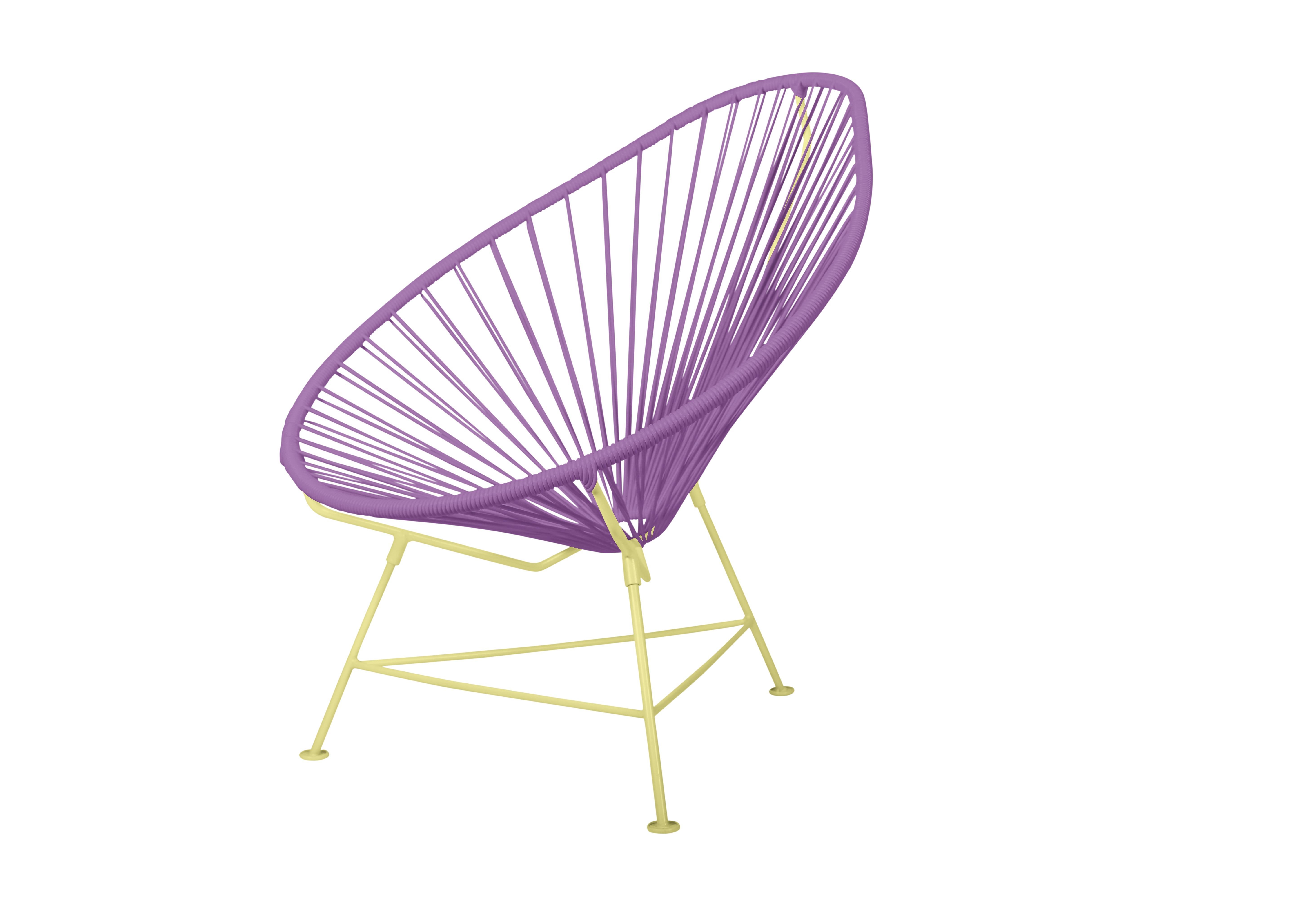 Canadian Innit Designs Acapulco Chair Orchid Weave on Yellow Frame For Sale
