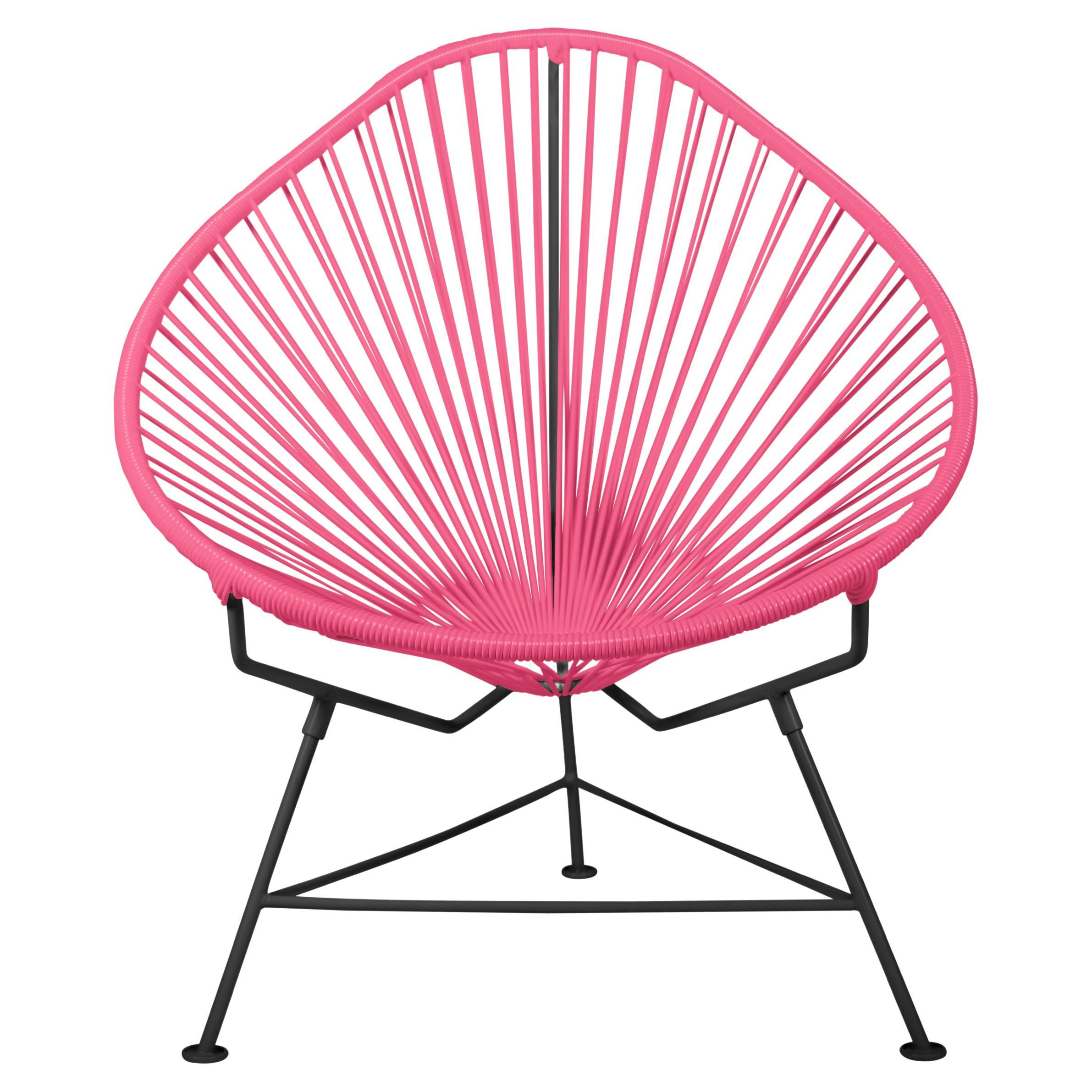 Innit Designs Acapulco Chair Pink Weave on Black Frame For Sale