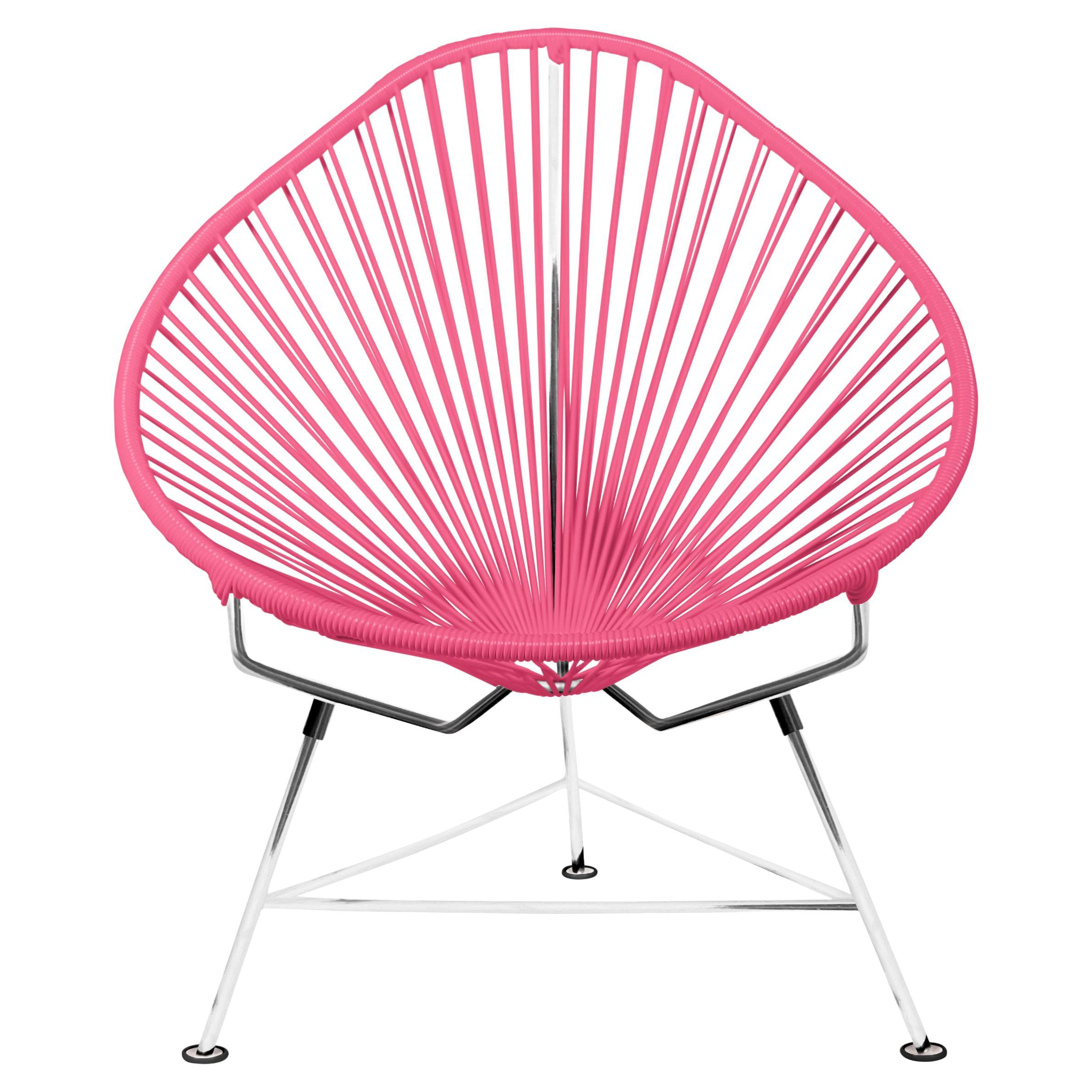 Innit Designs Acapulco Chair Pink Weave on Chrome Frame For Sale