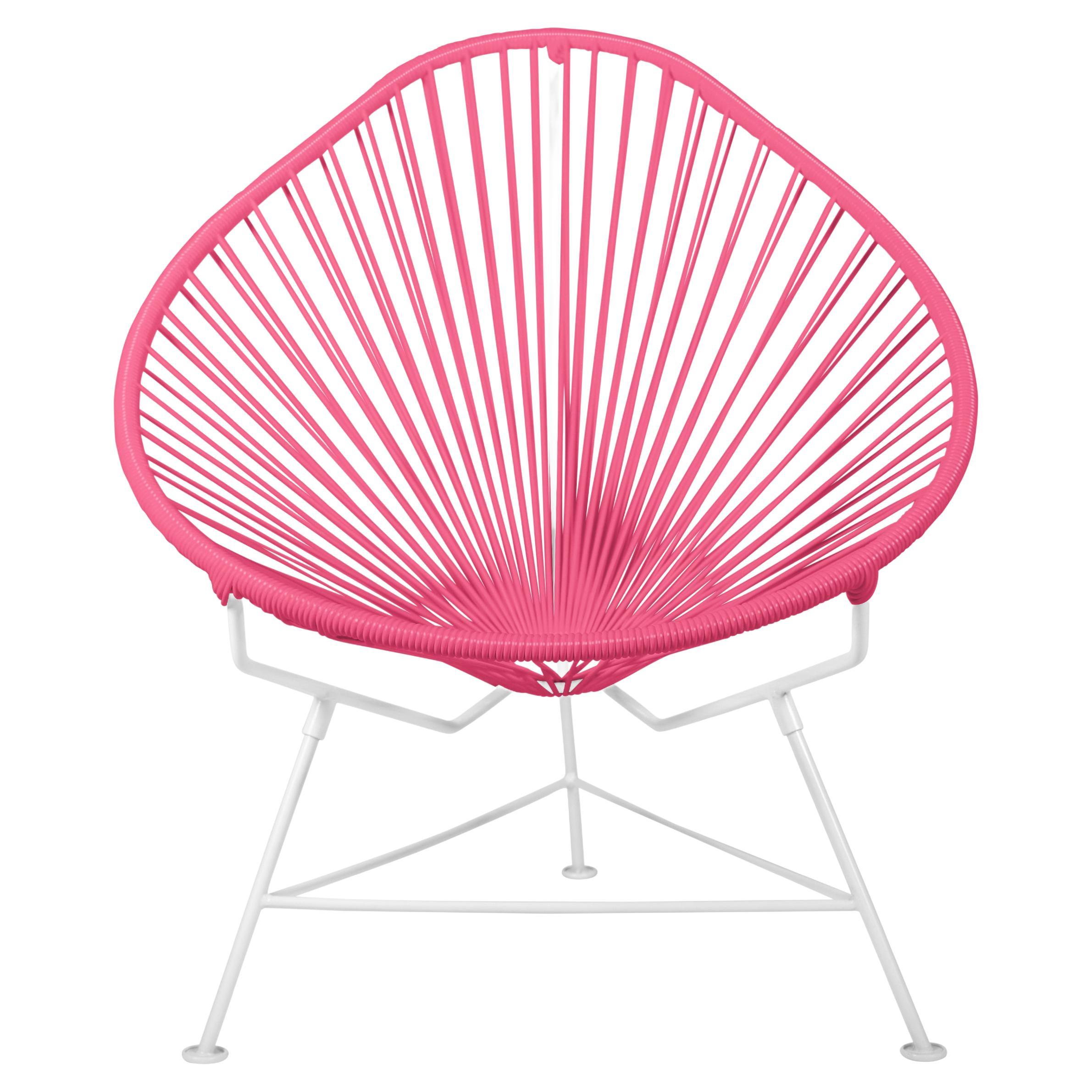 Innit Designs Acapulco Chair Pink Weave on White Frame For Sale